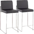 B26-FUJIHB SSBK2 Fuji High Back Stainless & Black Faux Leather Counter Stools, Set of 2