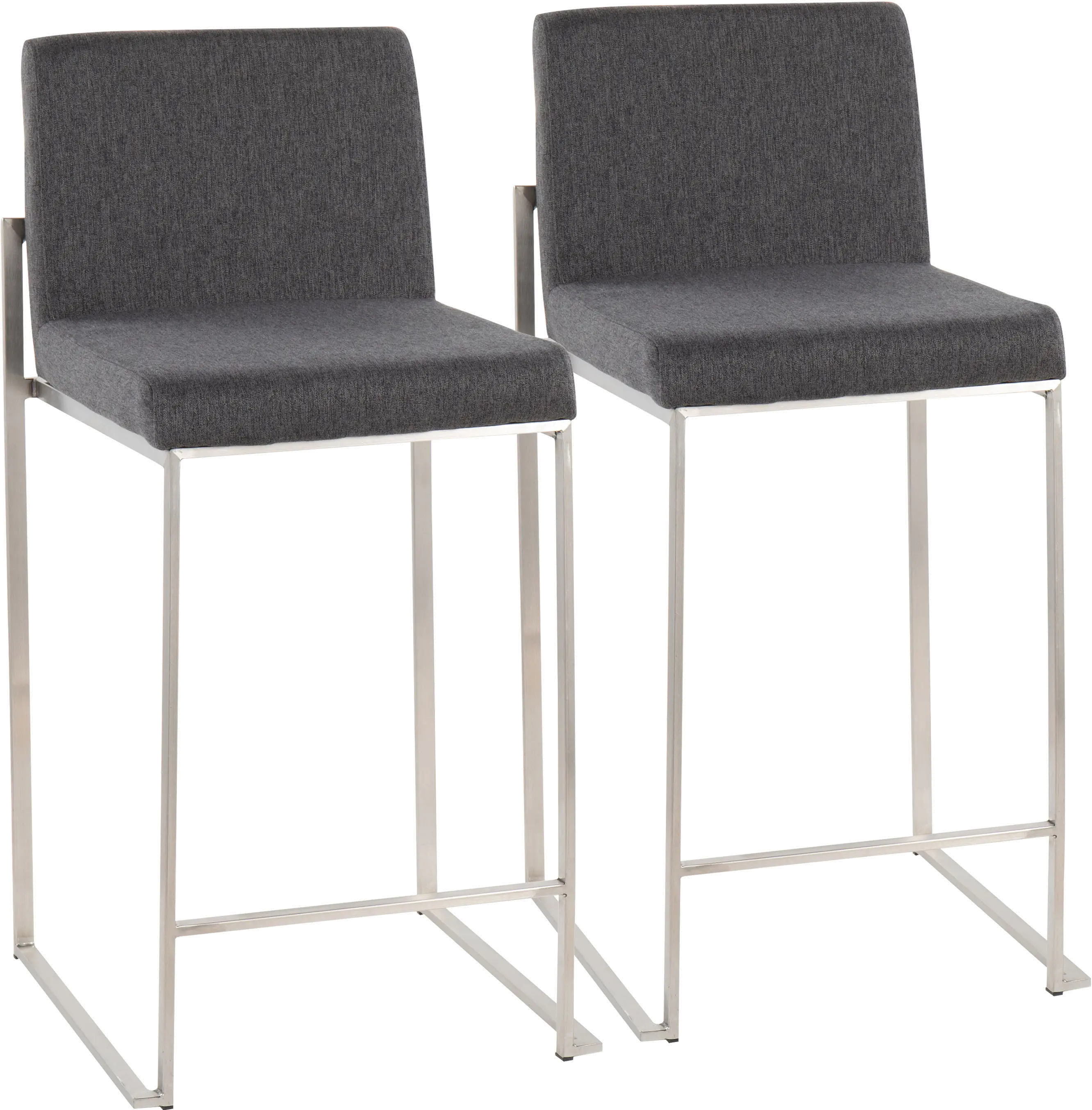 B26-FUJIHB SSFCHAR2 Fuji High Back Stainless & Charcoal Counter Stools, Set of 2-1