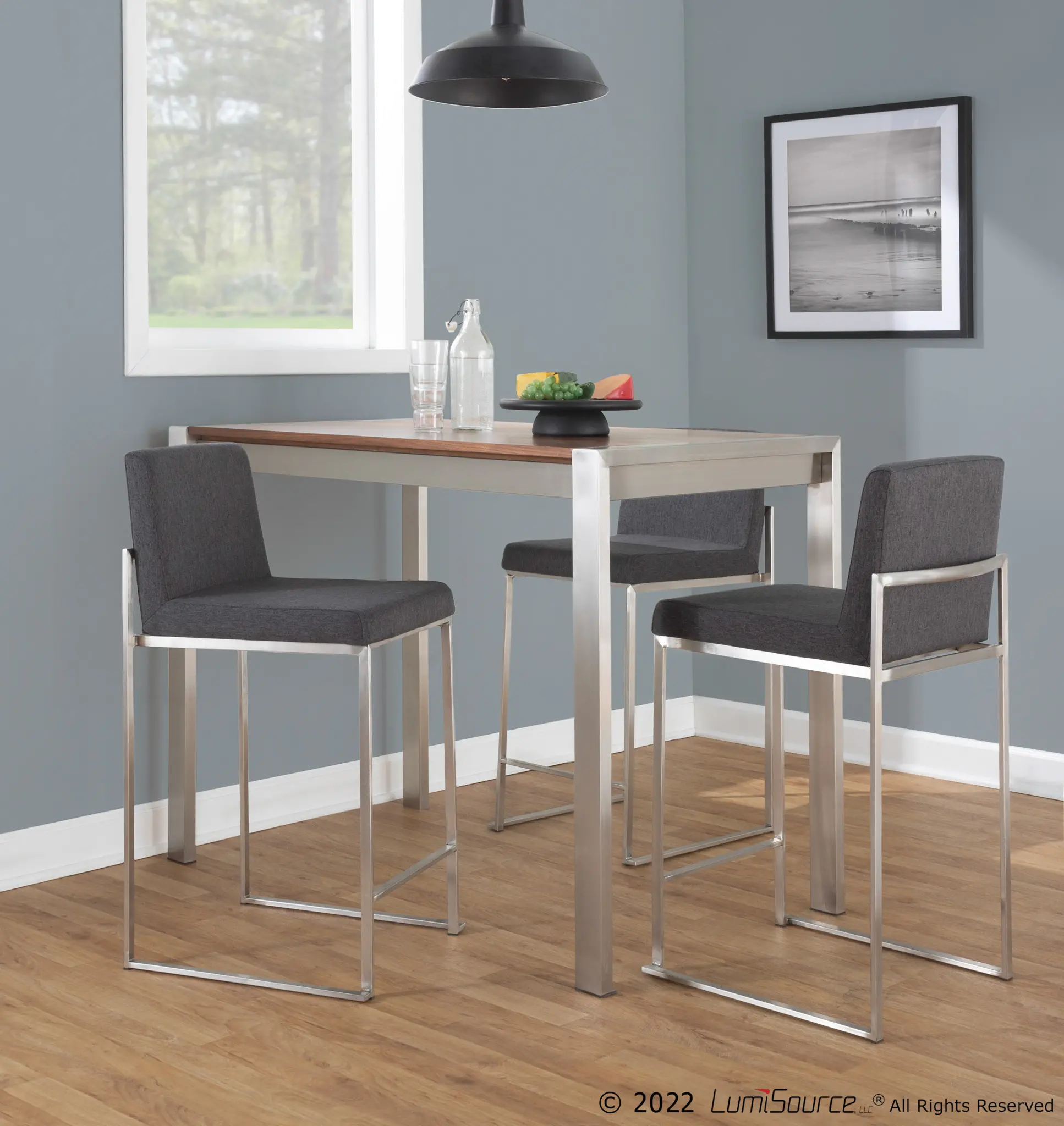 B26-FUJIHB SSFCHAR2 Fuji High Back Stainless & Charcoal Counter Stools, Set of 2-2