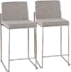 B26-FUJIHB SSFGY2 Fuji High Back Stainless & Light Gray Counter Stools, Set of 2