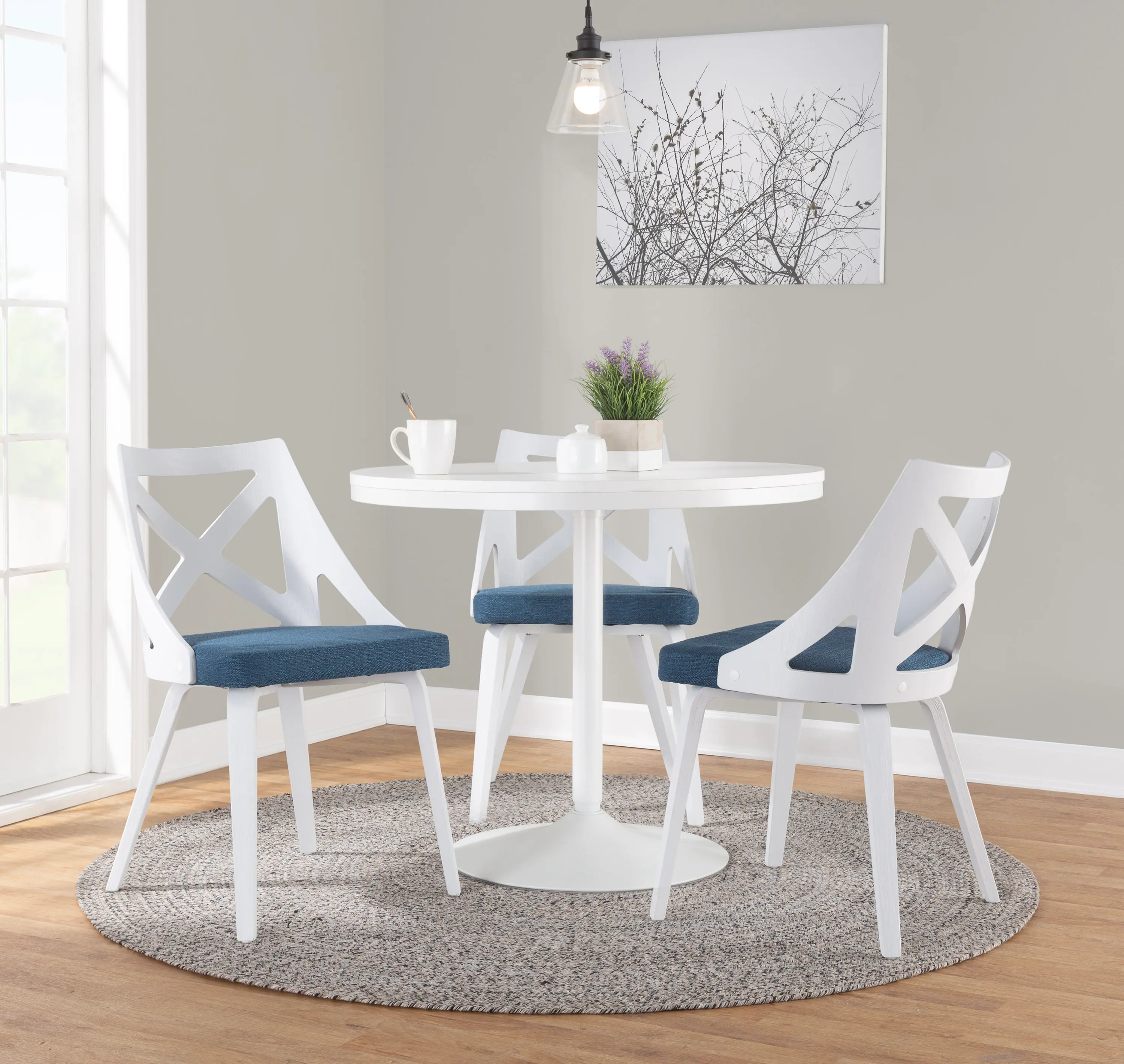 CH-CHARLOT WTXTBU2 Charlotte White & Blue Dining Chairs, Set of 2-2