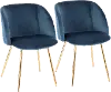 CH-FRAN AU+BU2 Fran Gold & Blue Velvet Glam Dining Chairs, Set of 2
