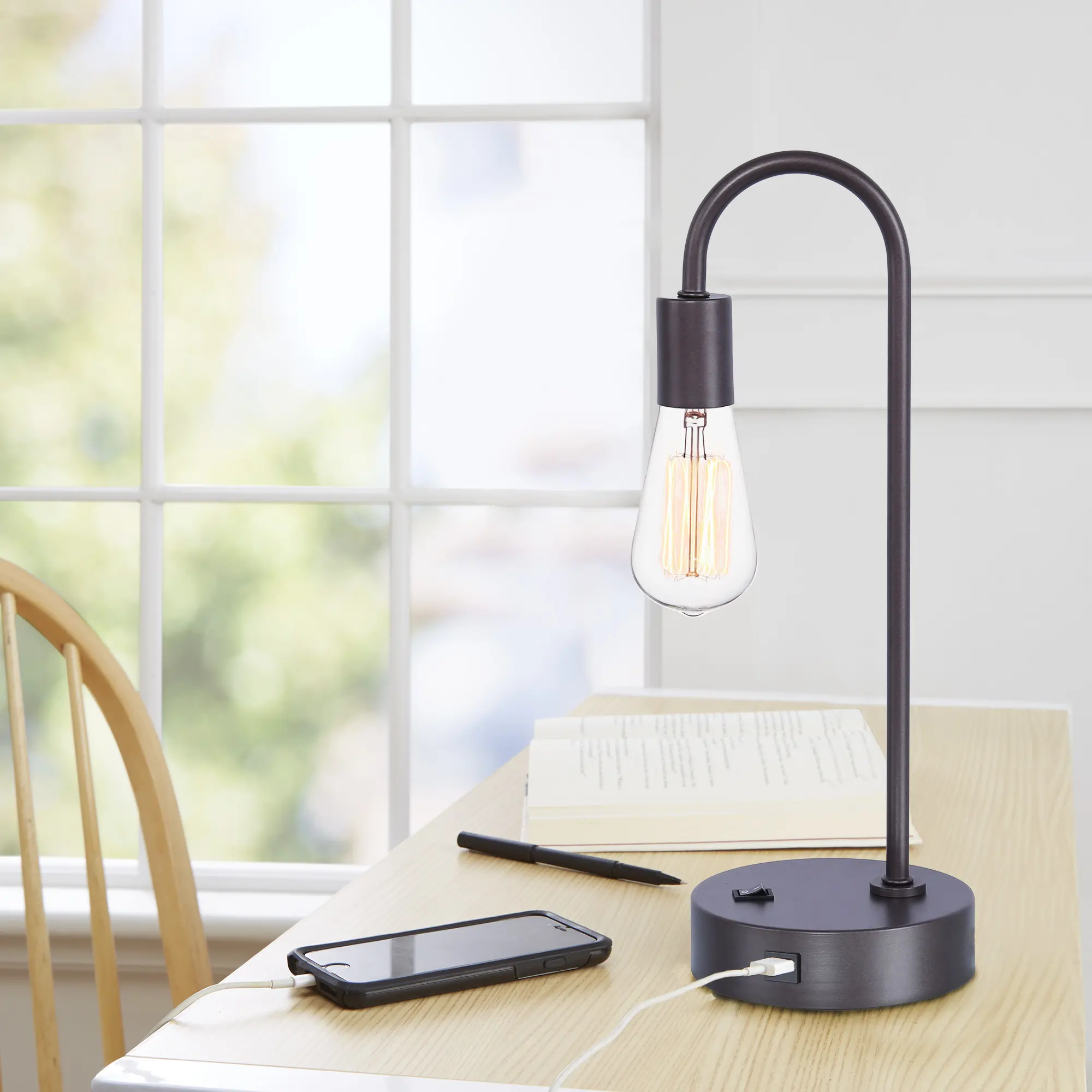 TL17-CANE-DBL GY Cane Slate Gray Exposed Blub Desk Lamp-1