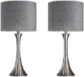 TL24-LENUXE-DBL NIGY2 Lenuxe Nickel Table Lamps with Gray Shades, Set of 2