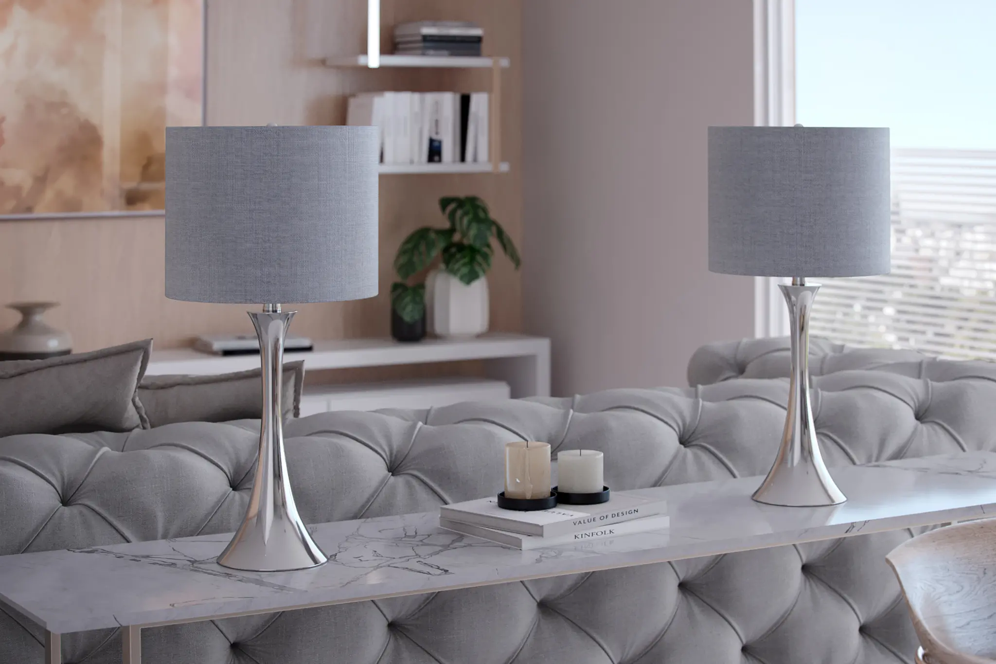 TL24-LENUXE-DBL NILGY2 Lenuxe Polished Nickel Table Lamps with Sparkly Gray Shades, Set of 2-2