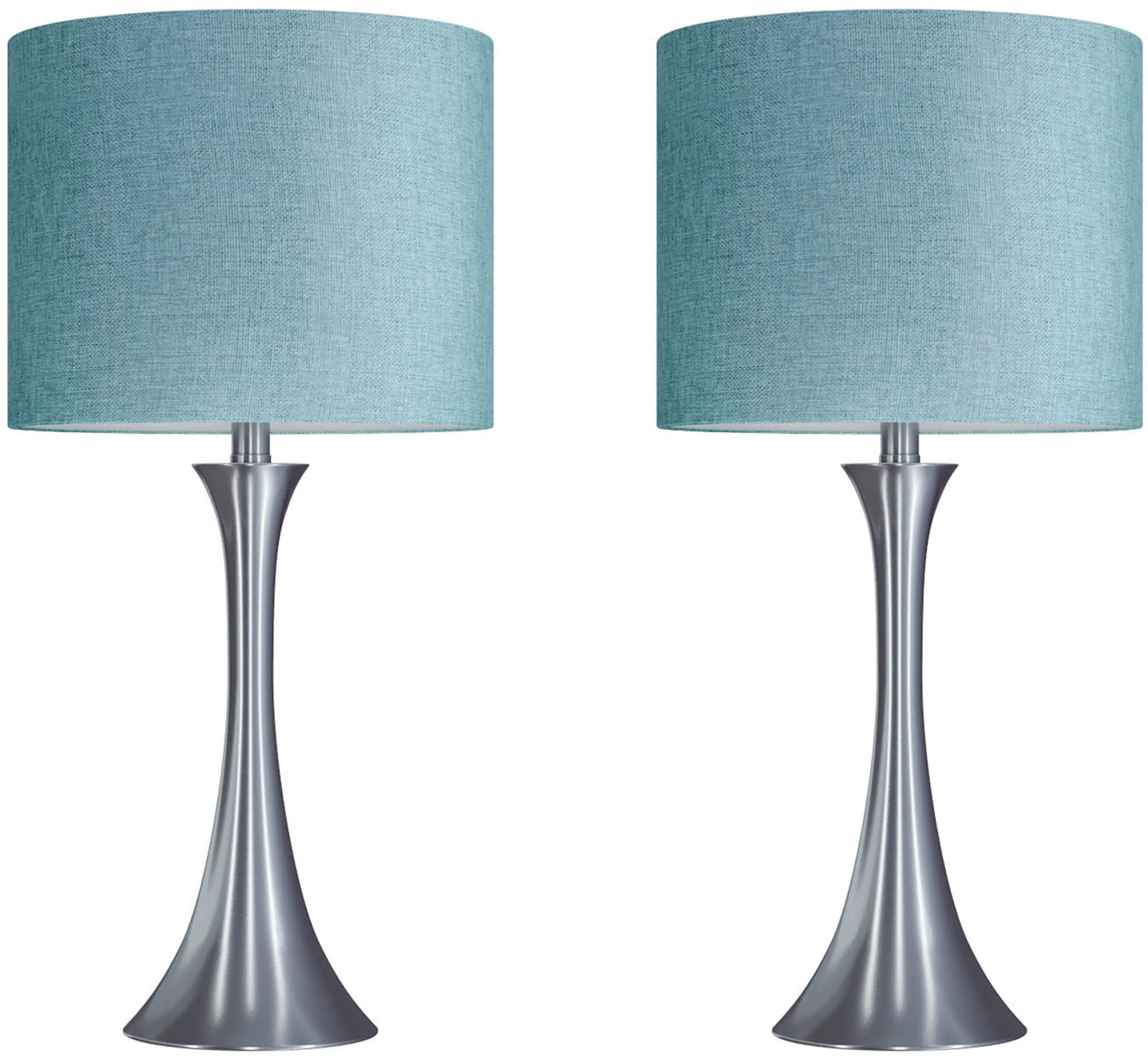 TL24-LENUXE-DBL NITQ2 Lenuxe Nickel Table Lamps with Turquoise Shades, Set of 2-1