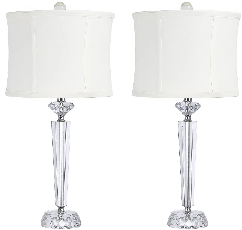 Diamond Pillar Table Lamps with Off-White Linen Shades, Set of 2