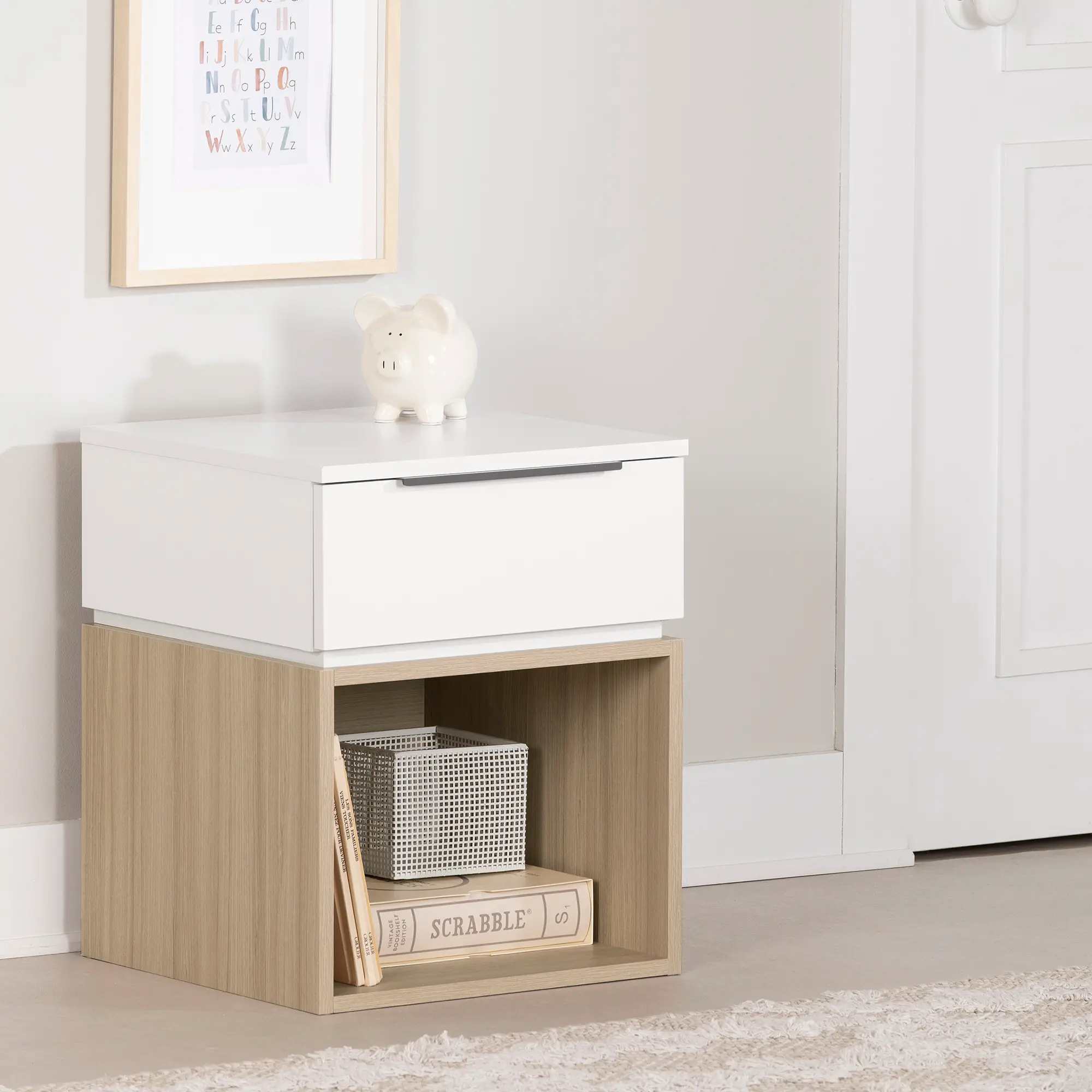 13980 Hourra Soft Elm and White Nightstand - South Shore-2