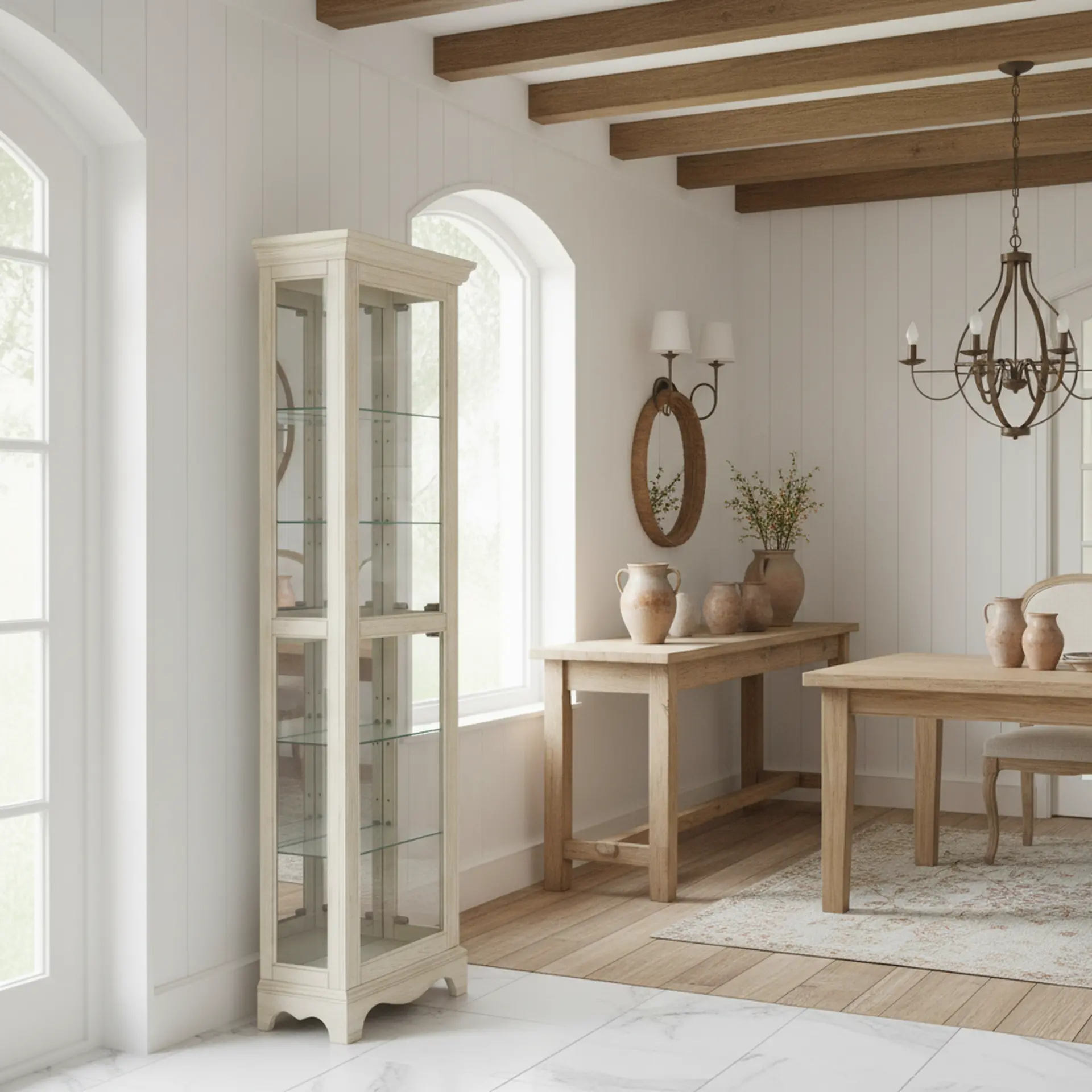 Weathered White Curio Cabinet-2