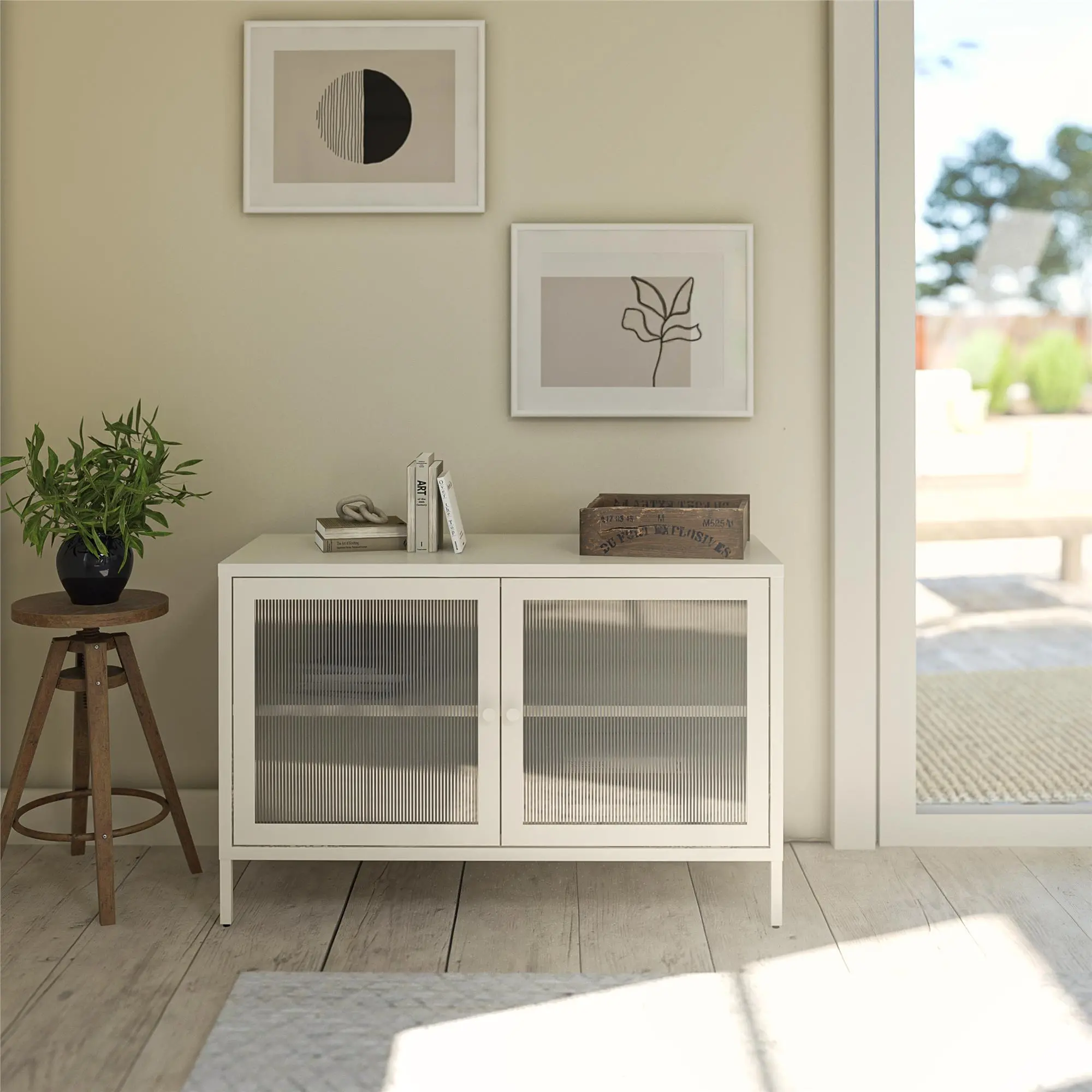 Ashbury White 2 Door Storage Cabinet with Fluted Glass Doors-2