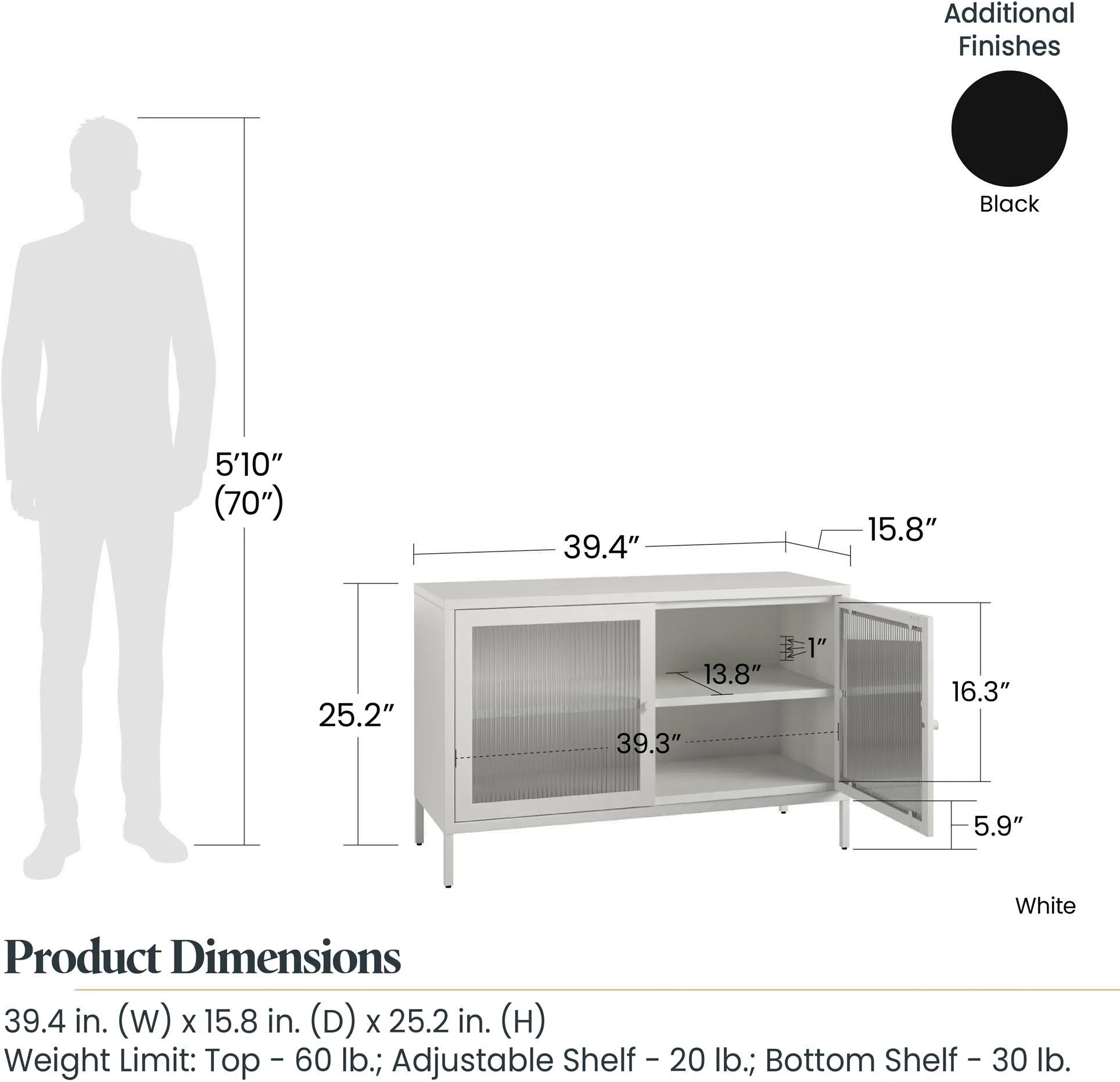 Ashbury White 2 Door Storage Cabinet with Fluted Glass Doors-6