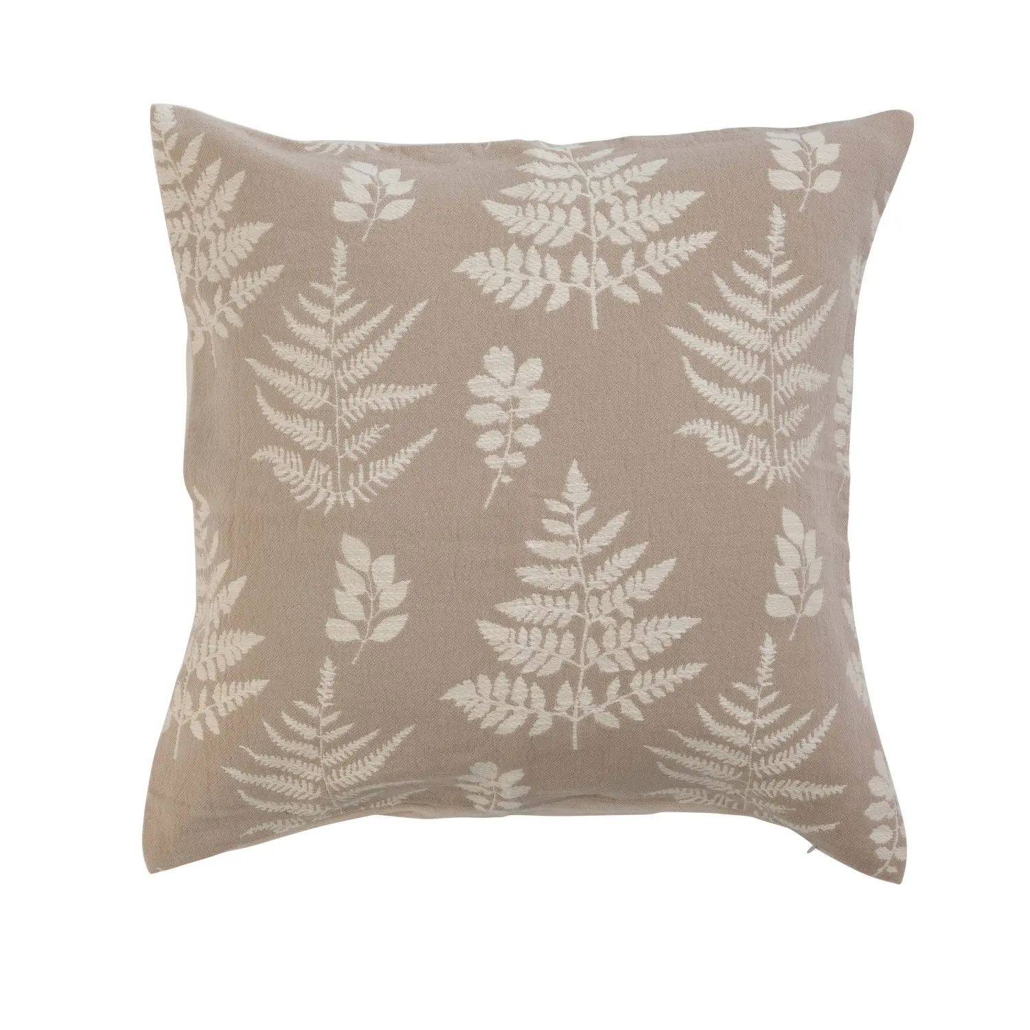 DF6793/FERN-PILLOW Natural and Beige Woven Accent Pillow with Fern Pattern-1