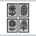 DF6582A-A/4-IND-FRME Black and White Flower Assorted Wall Art