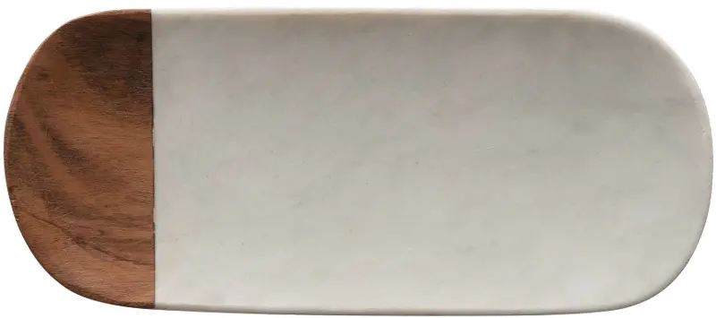 Acacia Wood and White Marble Tray