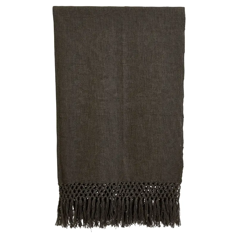 Black Cotton Throw with Fringe