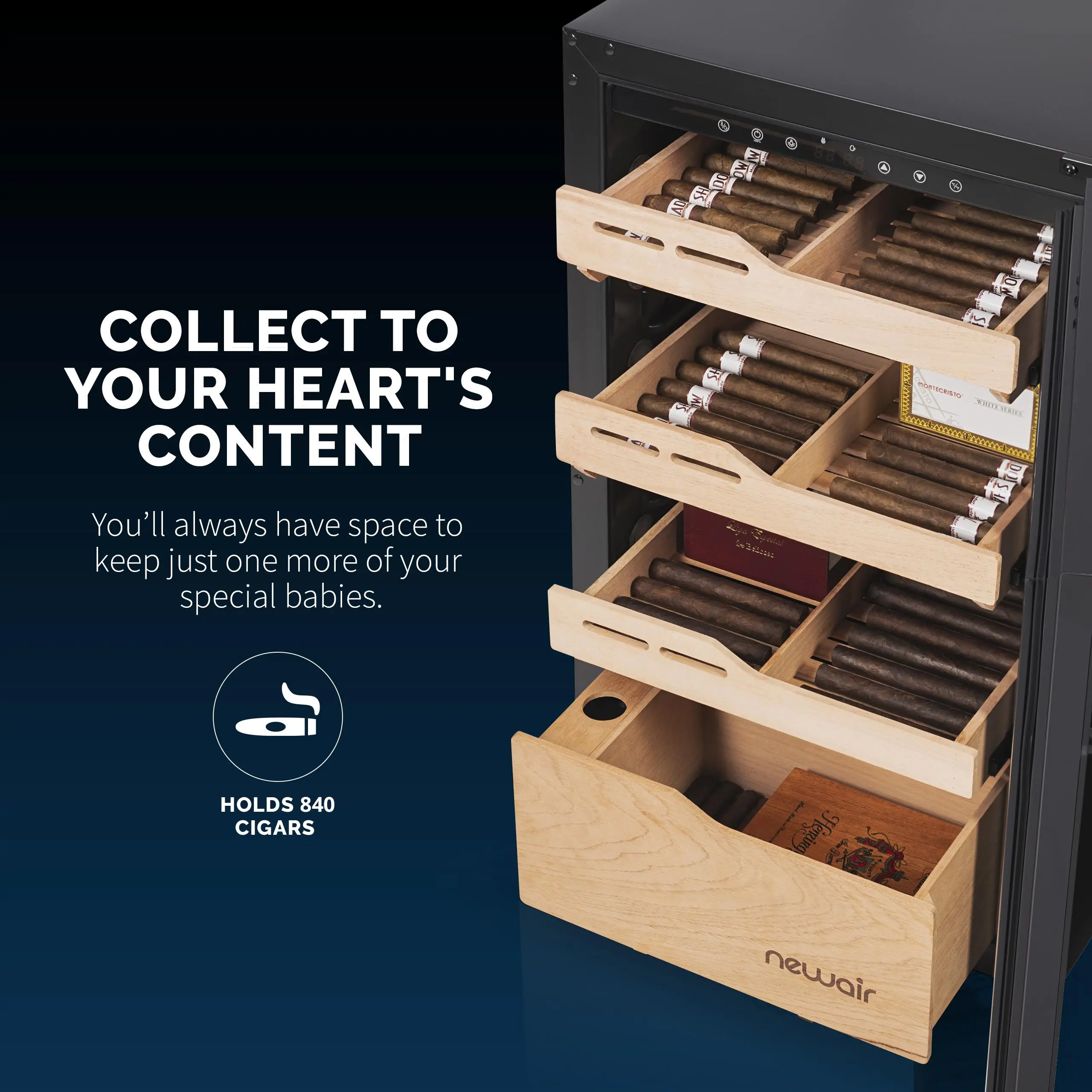 NCH840BK00 NewAir 840 Count Electric Cigar Humidor - Black-9