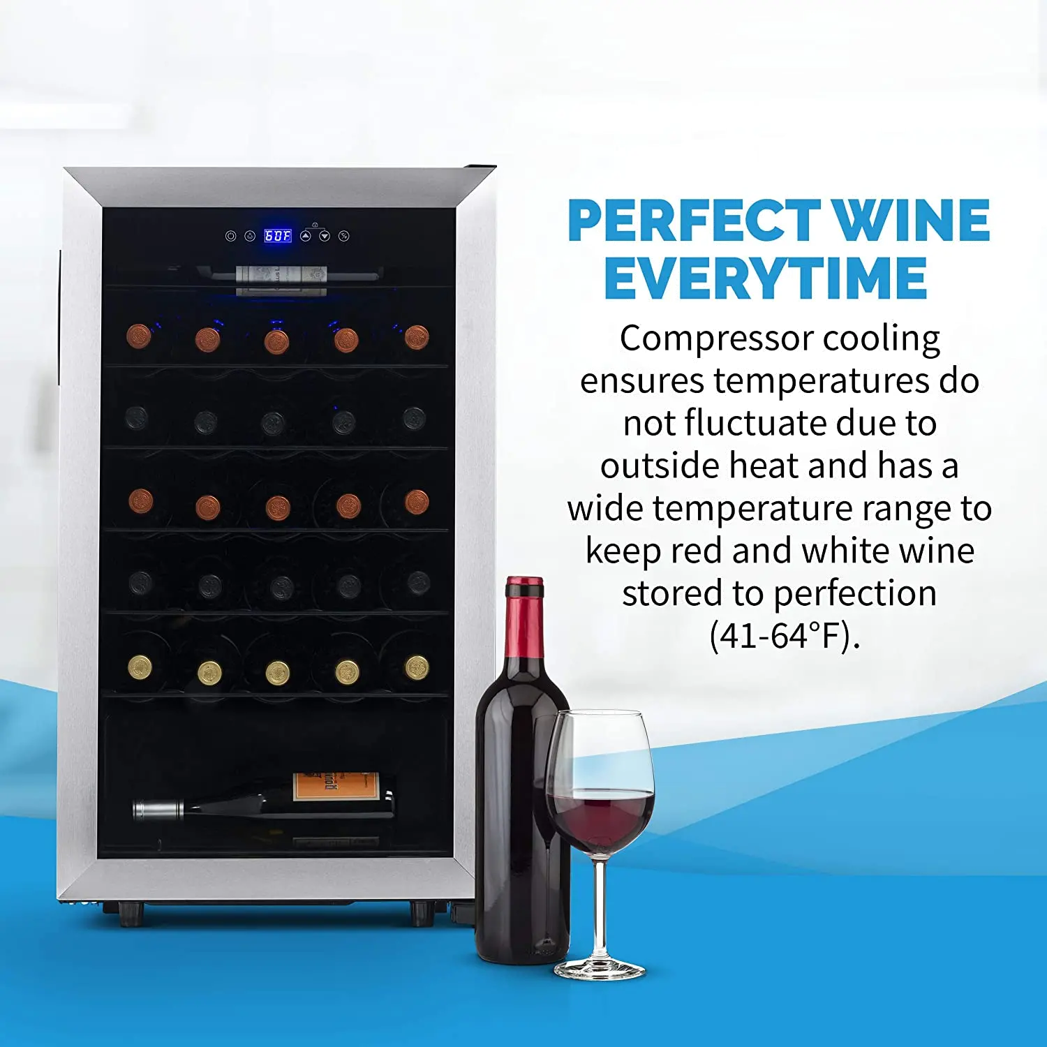 NWC033SS01 NewAir 33 Bottle Freestanding Compressor Wine Fridge - Stainless Steel-5