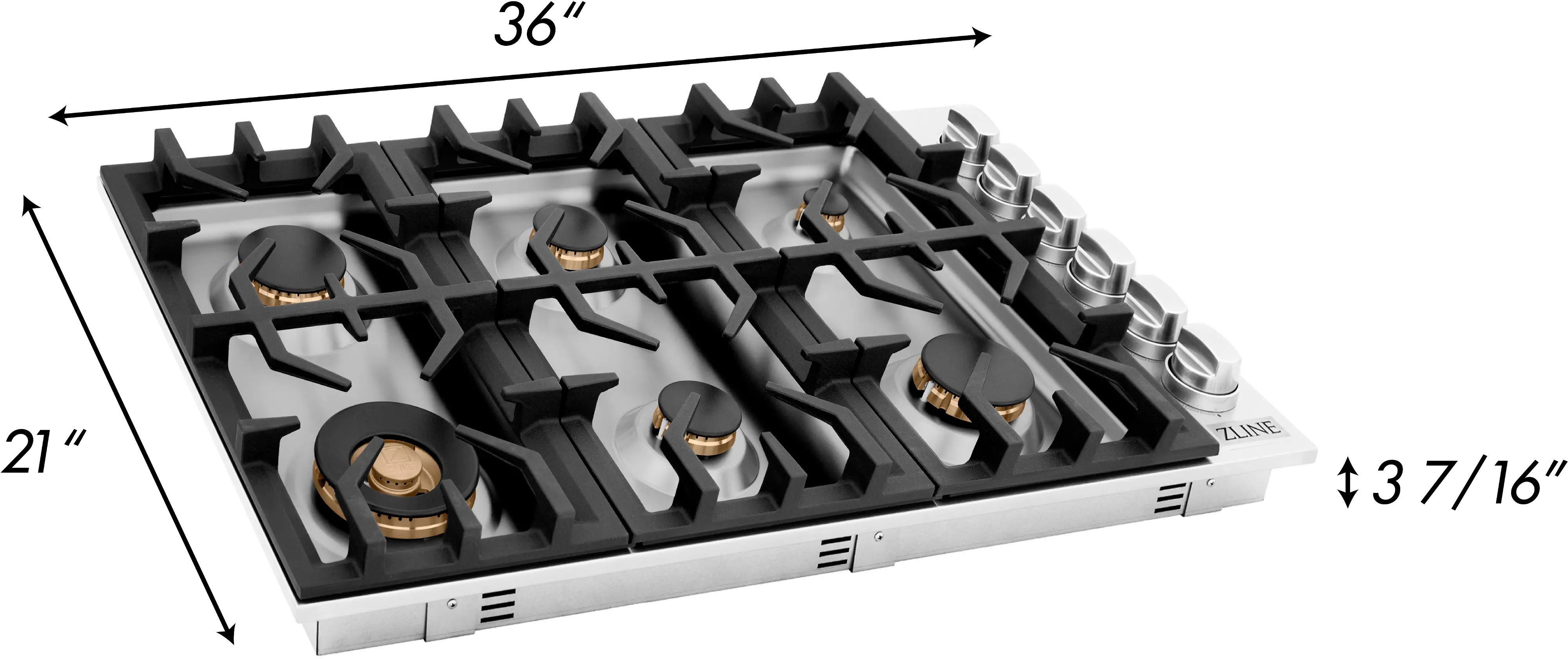 RC-BR-36 ZLINE Gas Cooktop - Stainless Steel, Brass 36 Inch-6