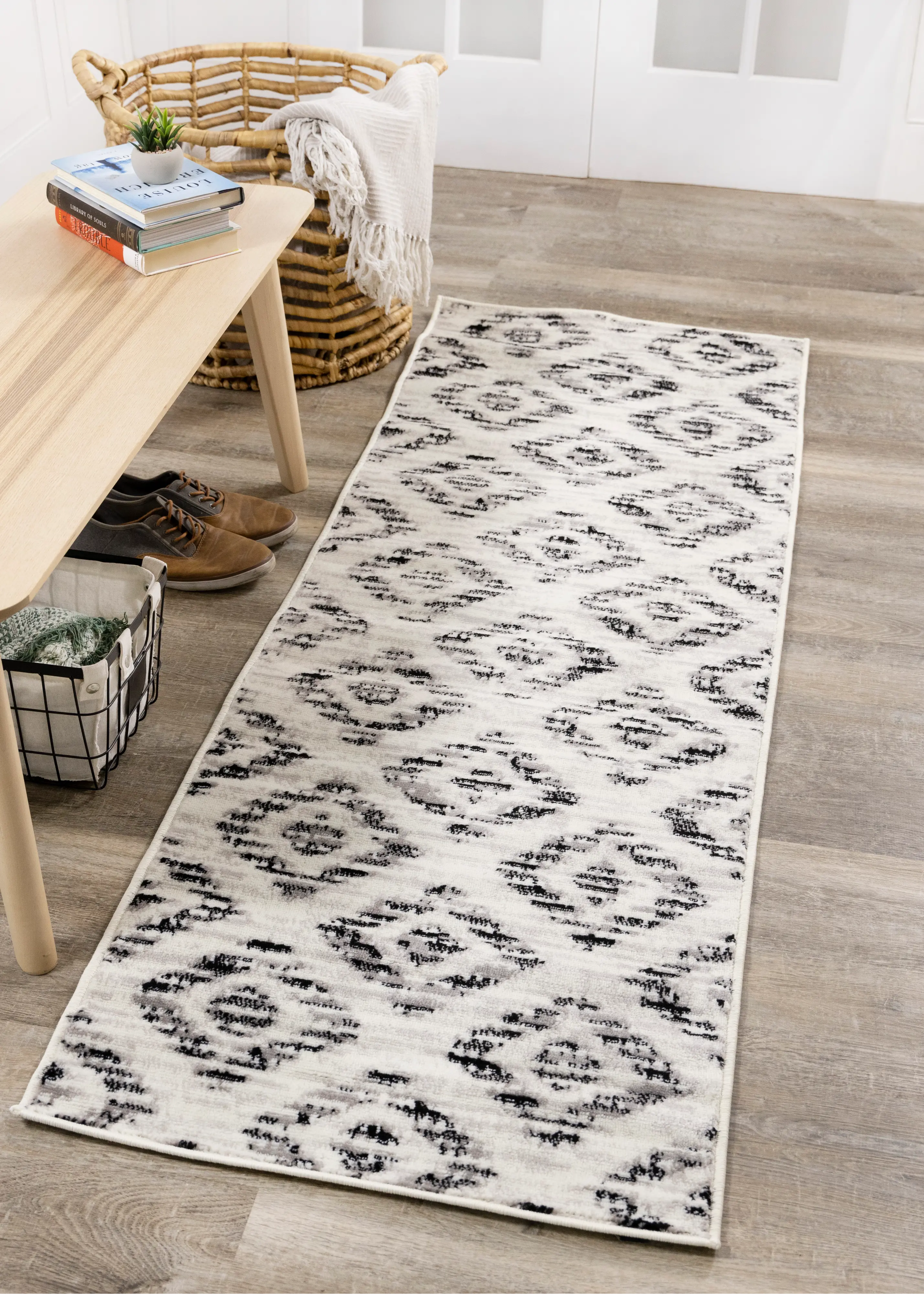Merit Grey Diamond Pattern 7 Foot Runner Rug-2