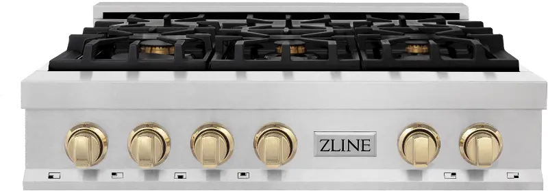 ZLINE Autograph Edition Gas Rangetop - DuraSnow® Stainless Steel, Gold 36 Inch