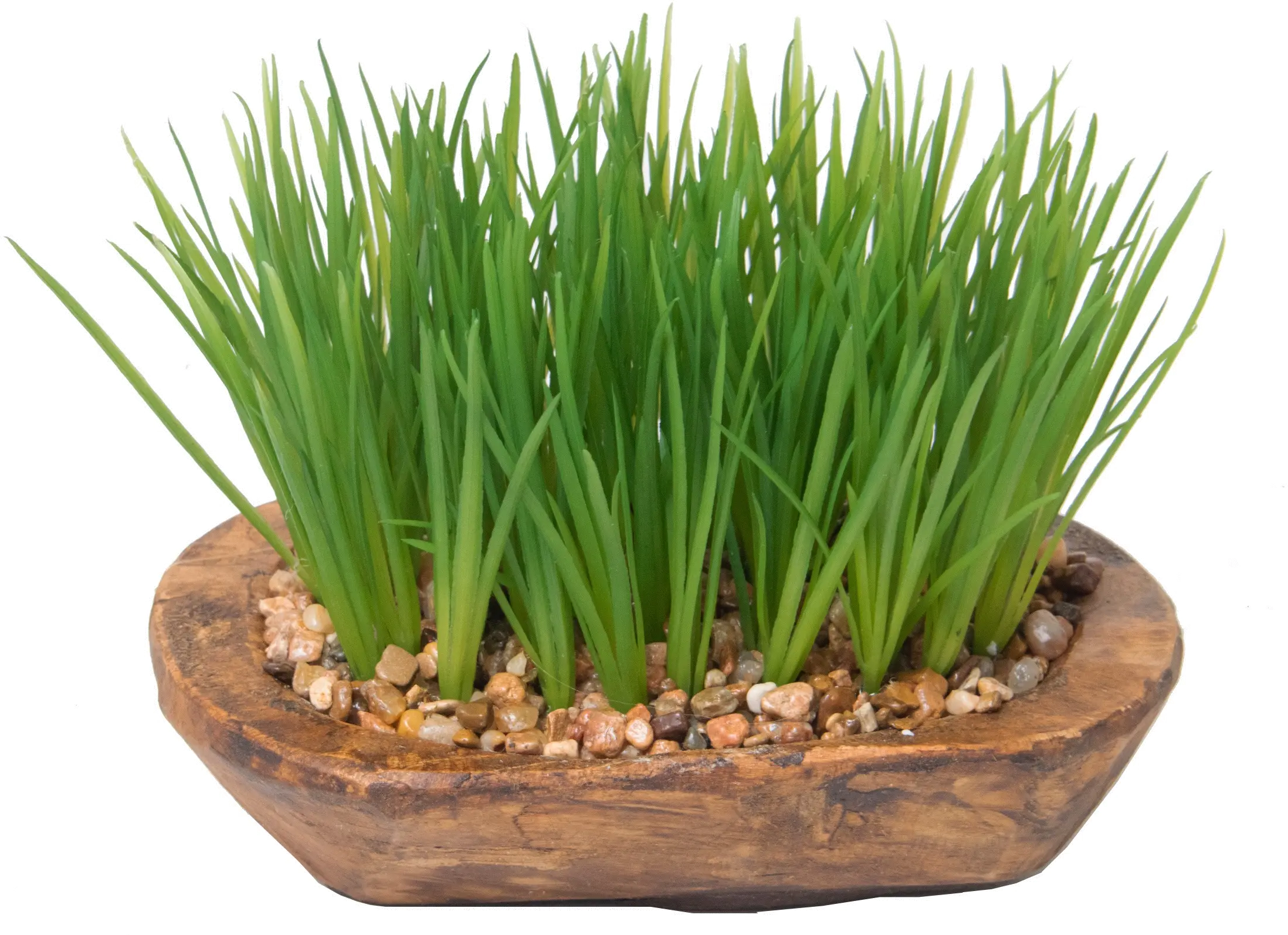 Faux Wheat Grass Plant in Wood Bowl-1