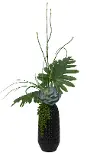 36 Monstera Leaf Black Vase