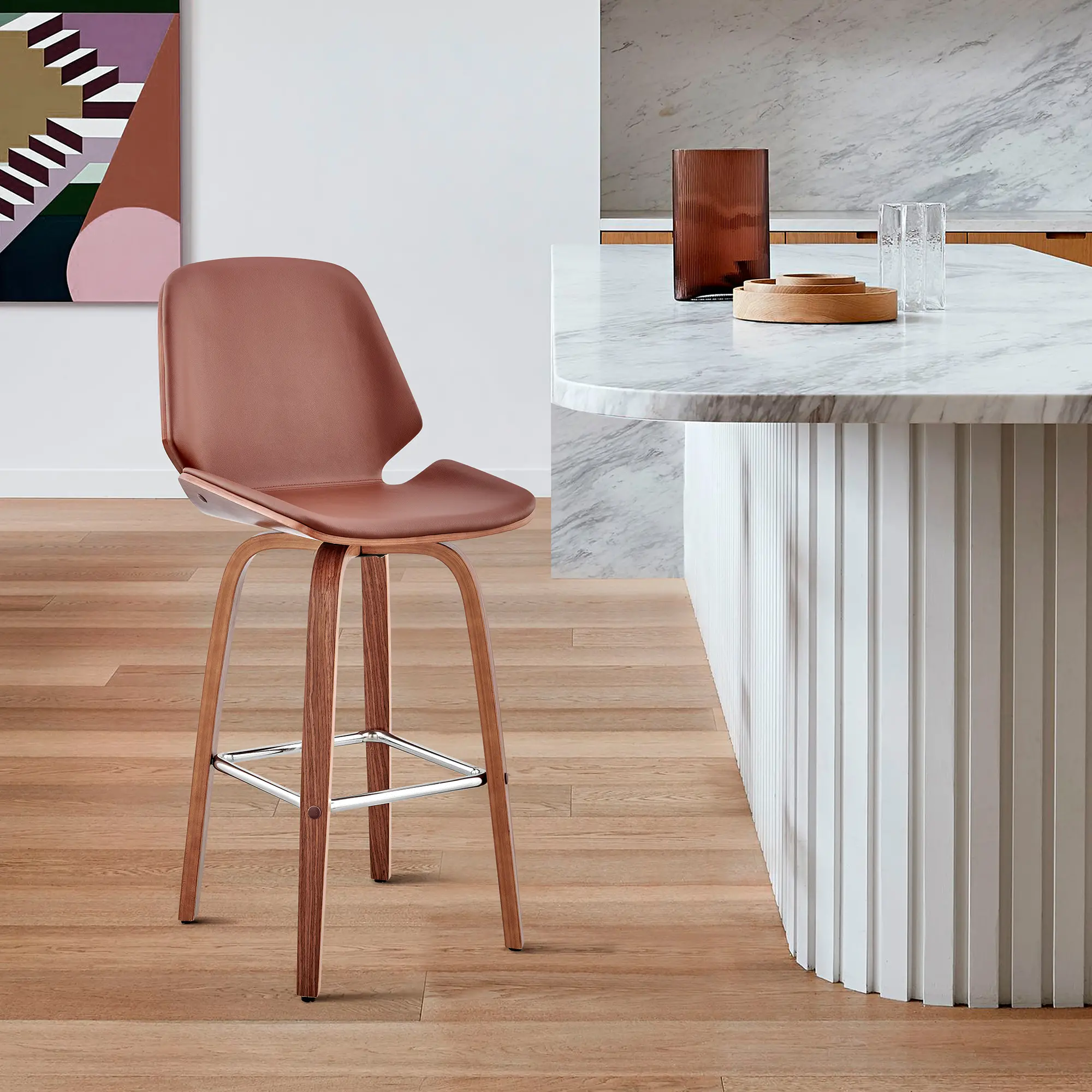 LCAABAWABR26 Arabela Brown and Walnut Swivel Counter Height Stool-2