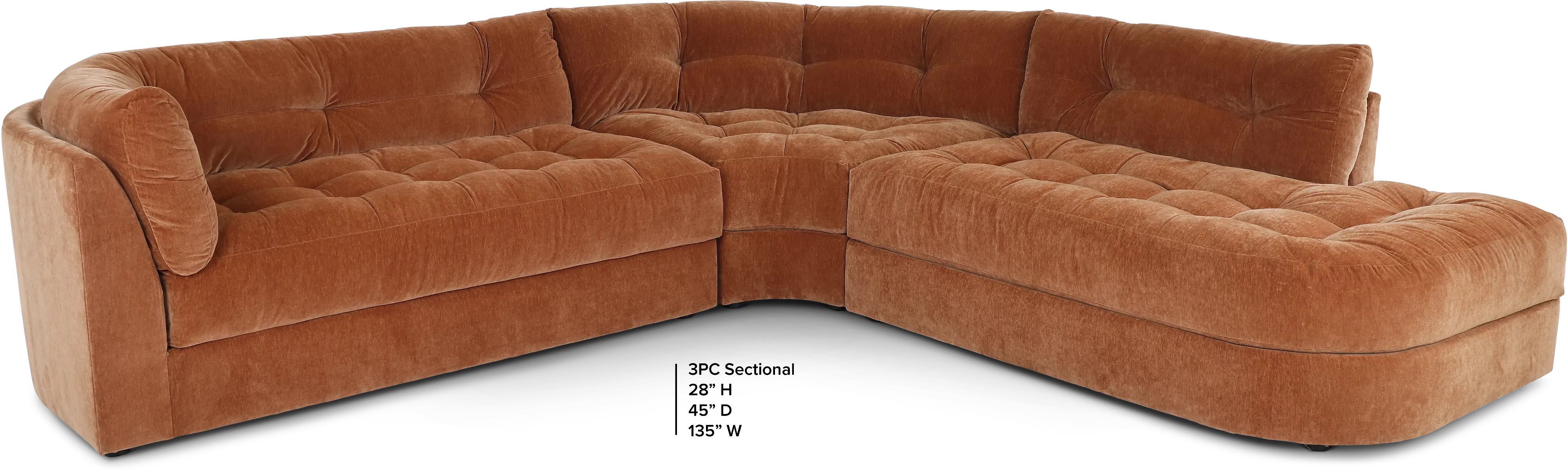 Juniper Ginger Orange 3 Piece Sectional-3