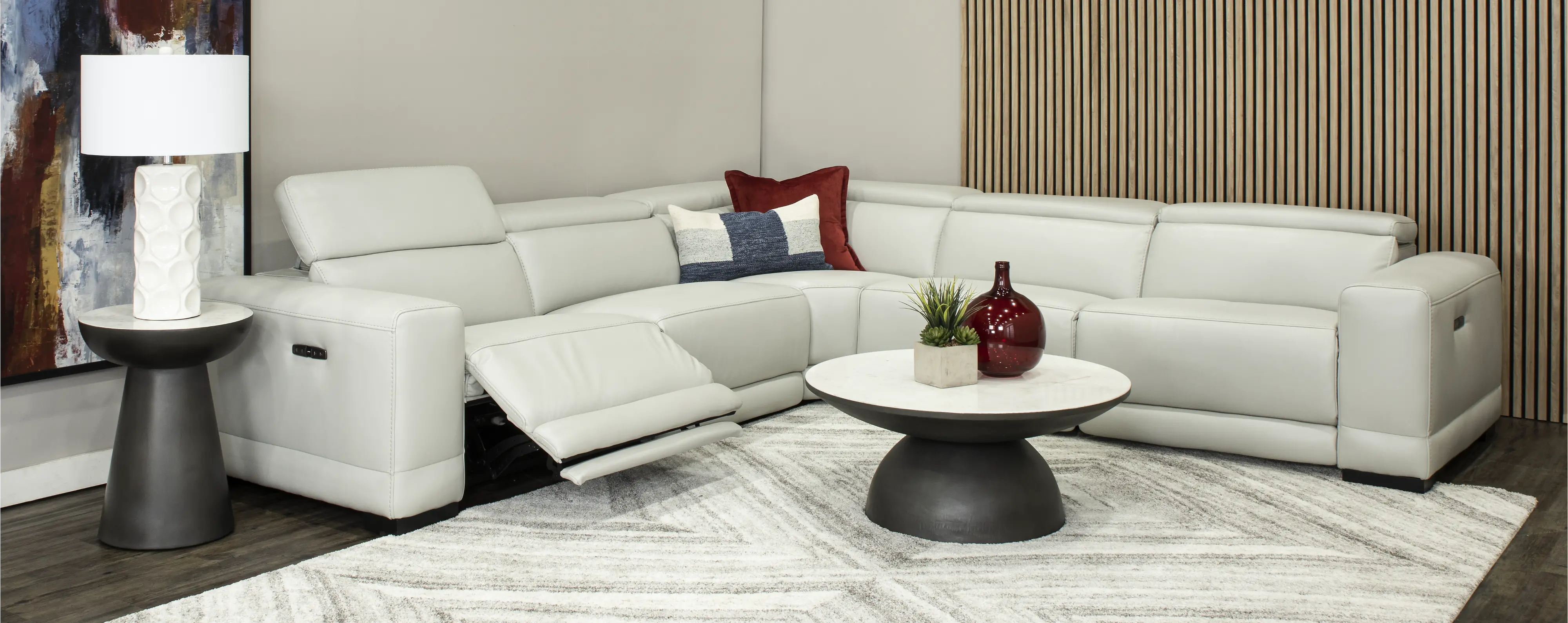 Sofia Fog White 5-Piece Power Reclining Sectional-2