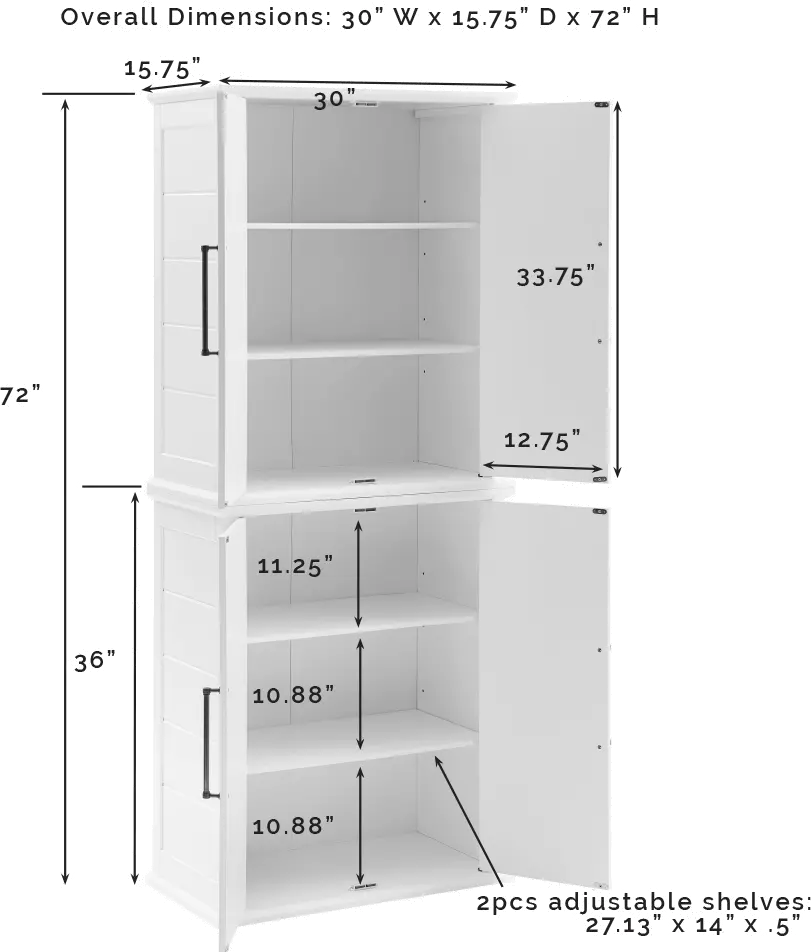 KF33021WH Bartlett White Tall Storage Pantry-1
