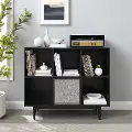 KF13120BK-BK Liam 6 Cube Black Record Storage Bookcase with Speaker