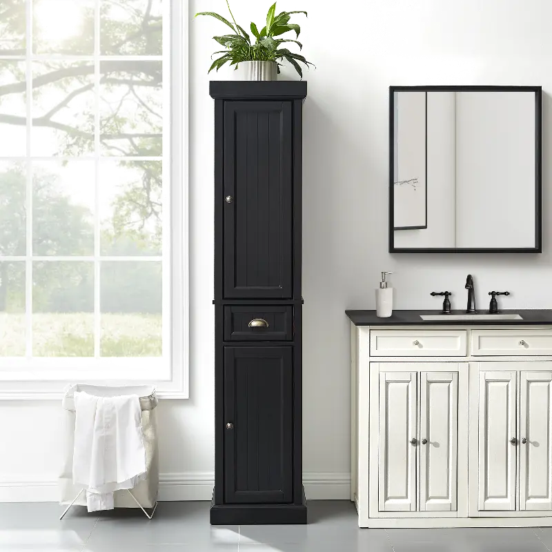 Seaside Distressed Black Tall Linen Cabinet