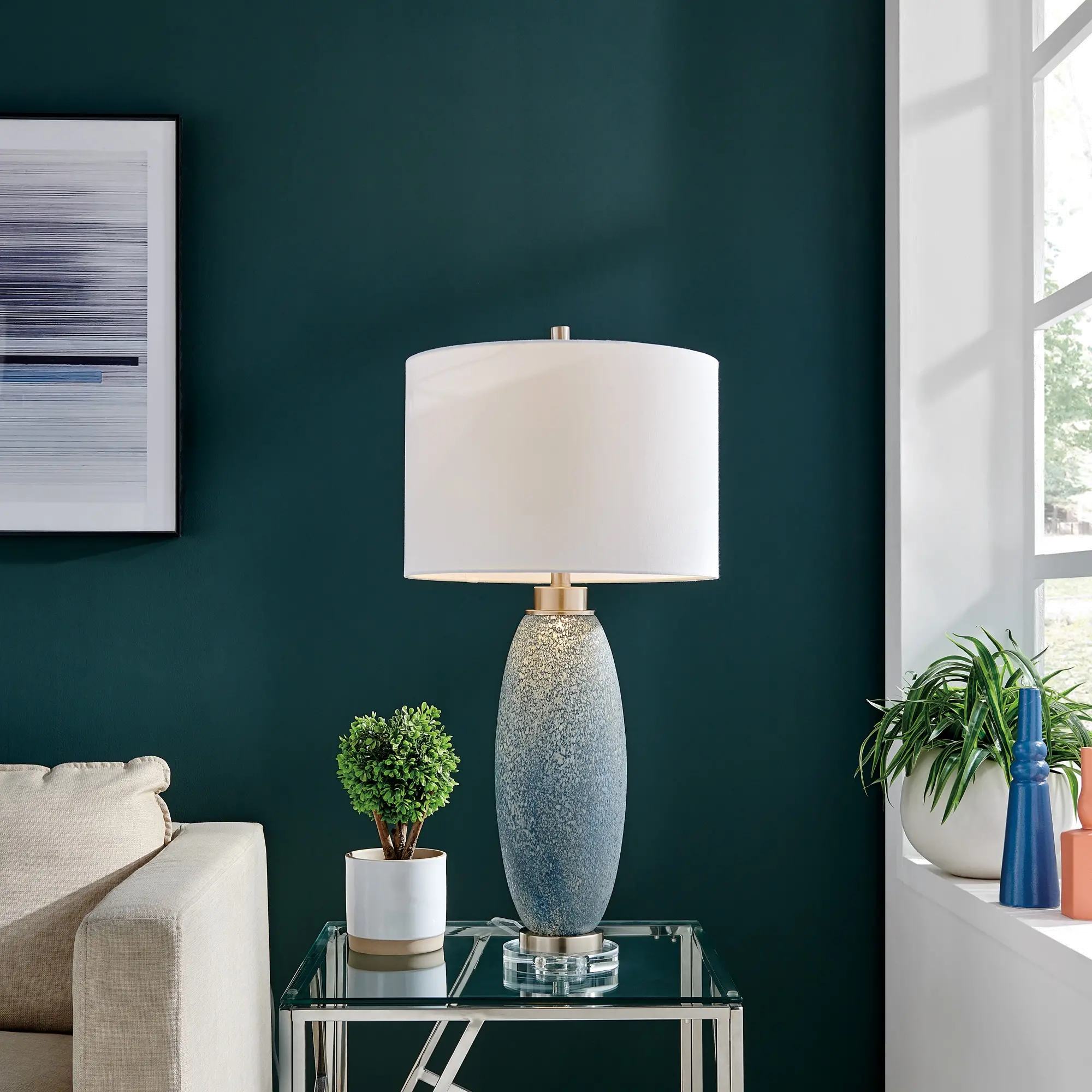 32.5 Inch Jecca Blue, White Table Lamp-3
