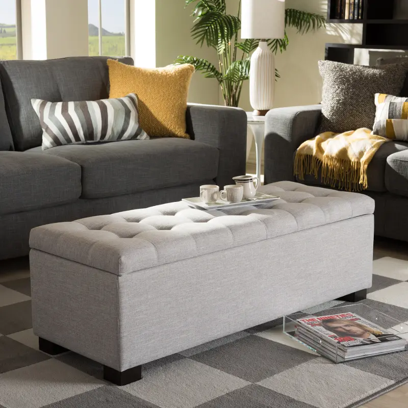 Roanoke Light Gray Storage Bench