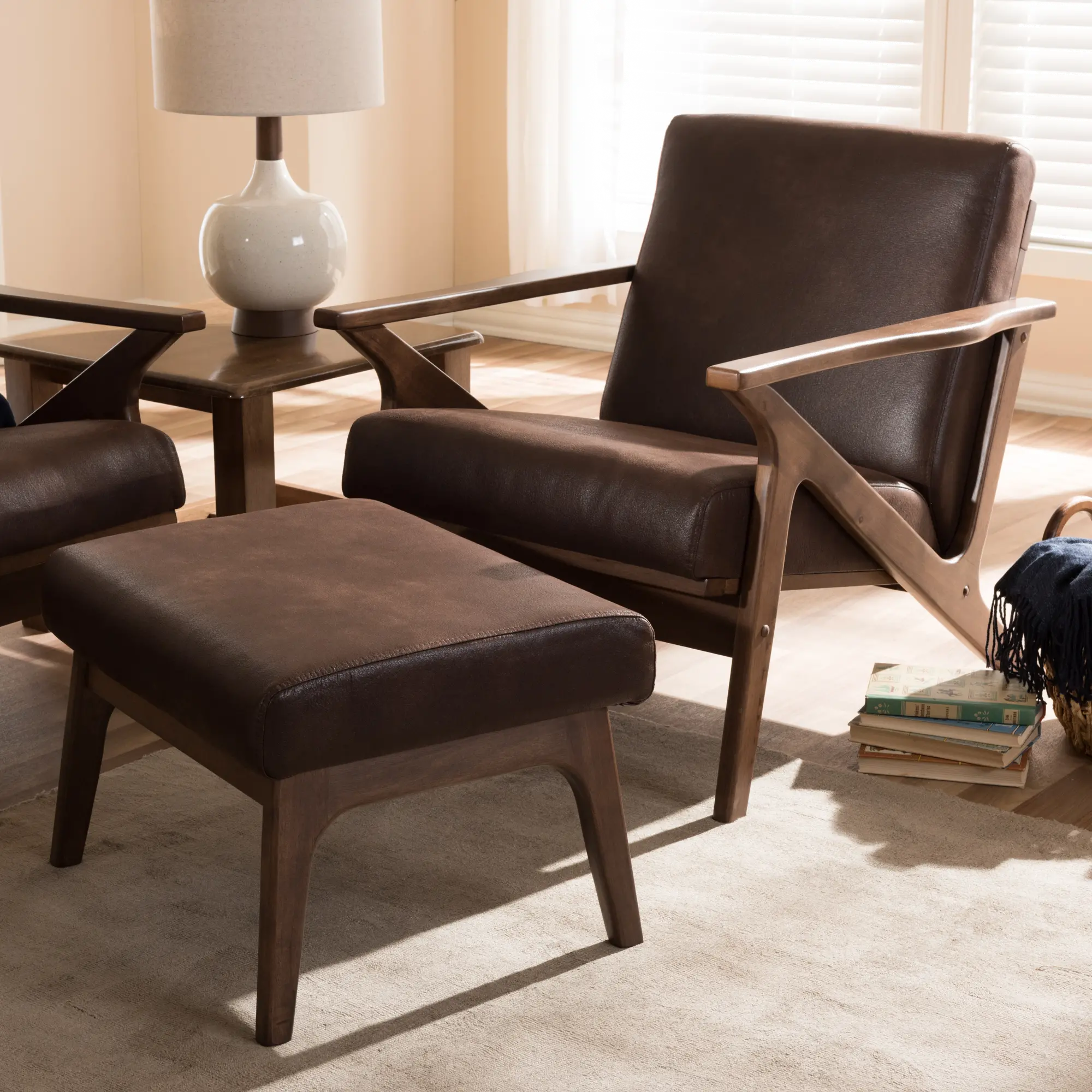 140-7544-7547-RCW Bianca Dark Brown Faux Leather Lounge Chair and Ottoman-2