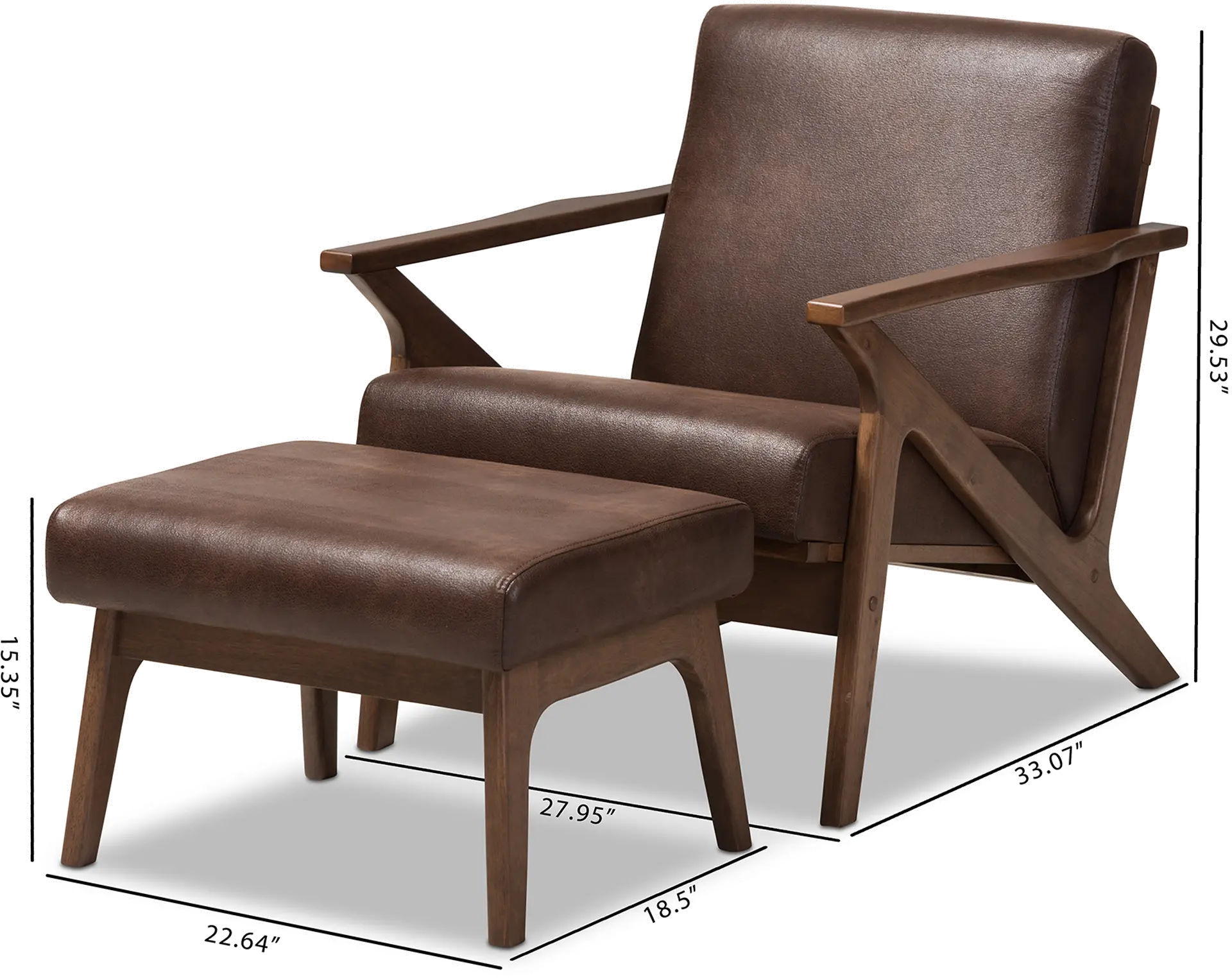 140-7544-7547-RCW Bianca Dark Brown Faux Leather Lounge Chair and Ottoman-5