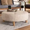 153-9199-RCW Vinet Beige Upholstered Round Cocktail Ottoman