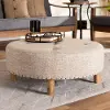 153-9199-RCW Vinet Beige Upholstered Round Cocktail Ottoman