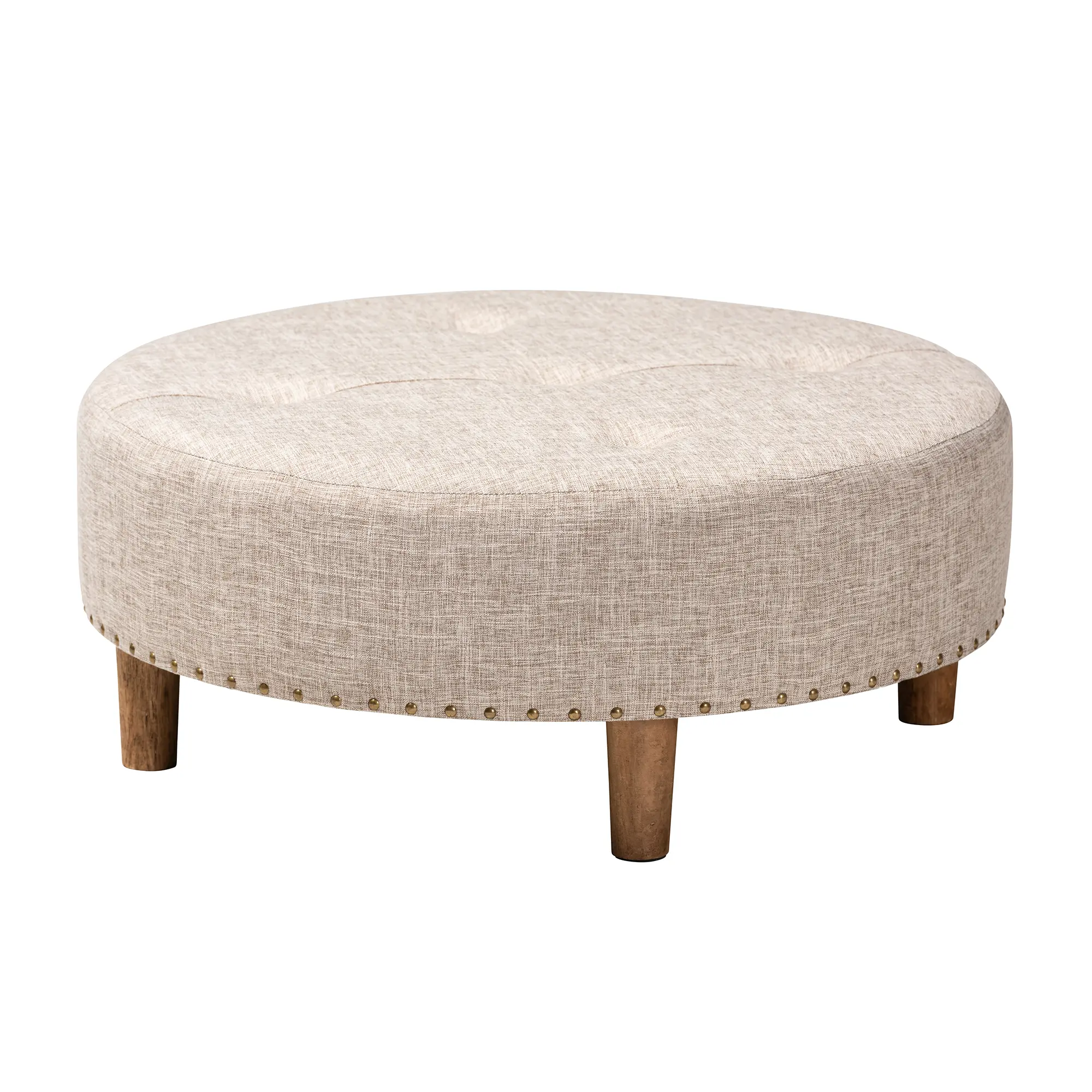 153-9199-RCW Vinet Beige Upholstered Round Cocktail Ottoman-3