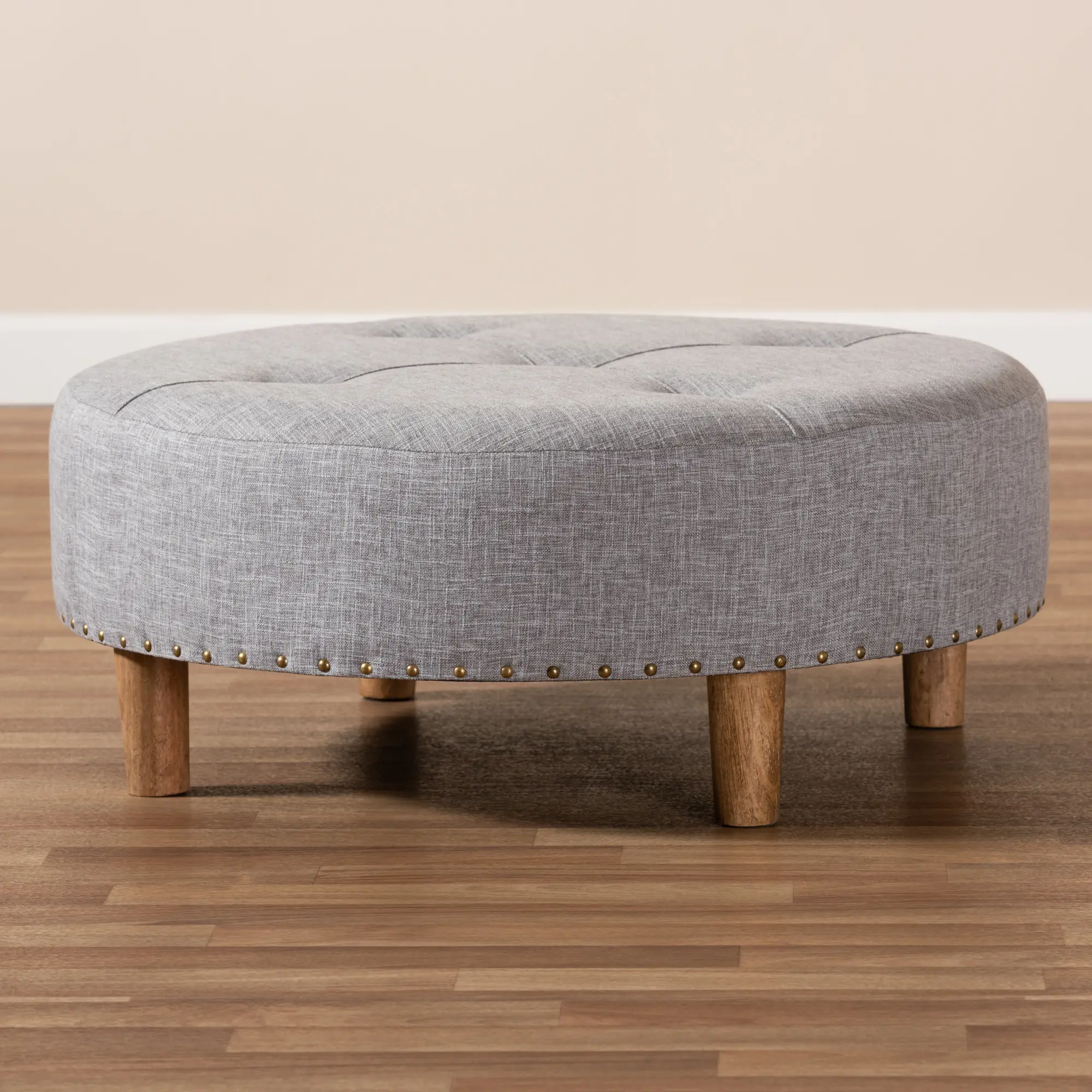 153-9200-RCW Vinet Gray Upholstered Round Cocktail Ottoman-3