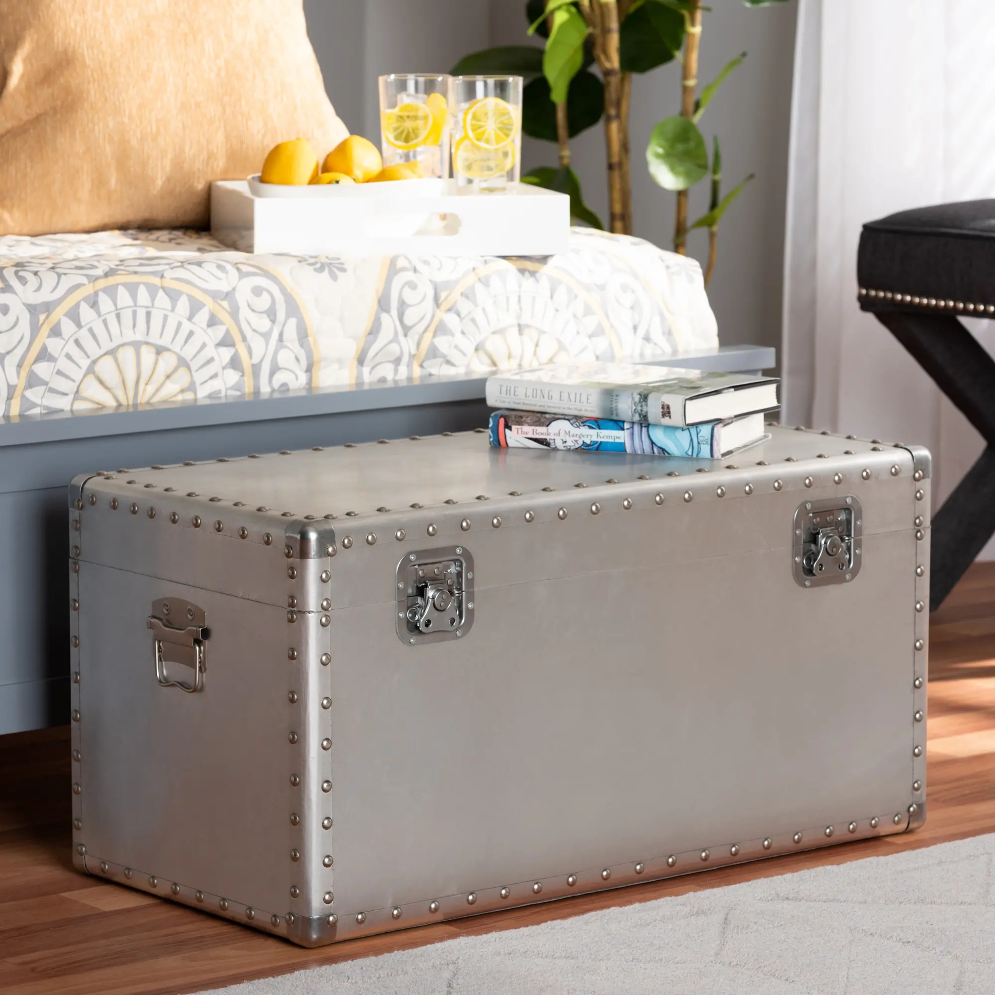 160-10246-RCW Serge French Industrial Silver Metal Storage Trunk-1