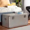 160-10246-RCW Serge French Industrial Silver Metal Storage Trunk