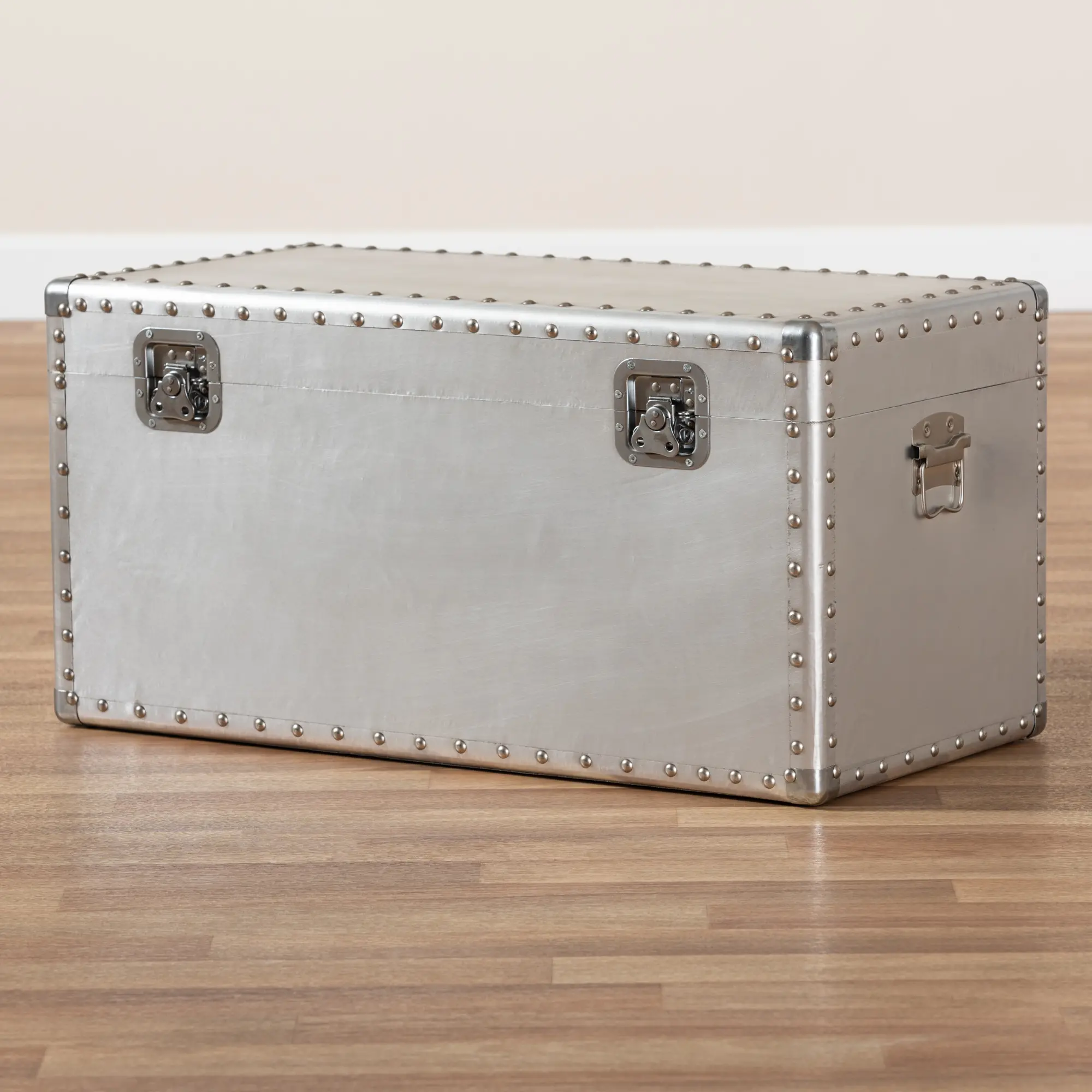 160-10246-RCW Serge French Industrial Silver Metal Storage Trunk-2