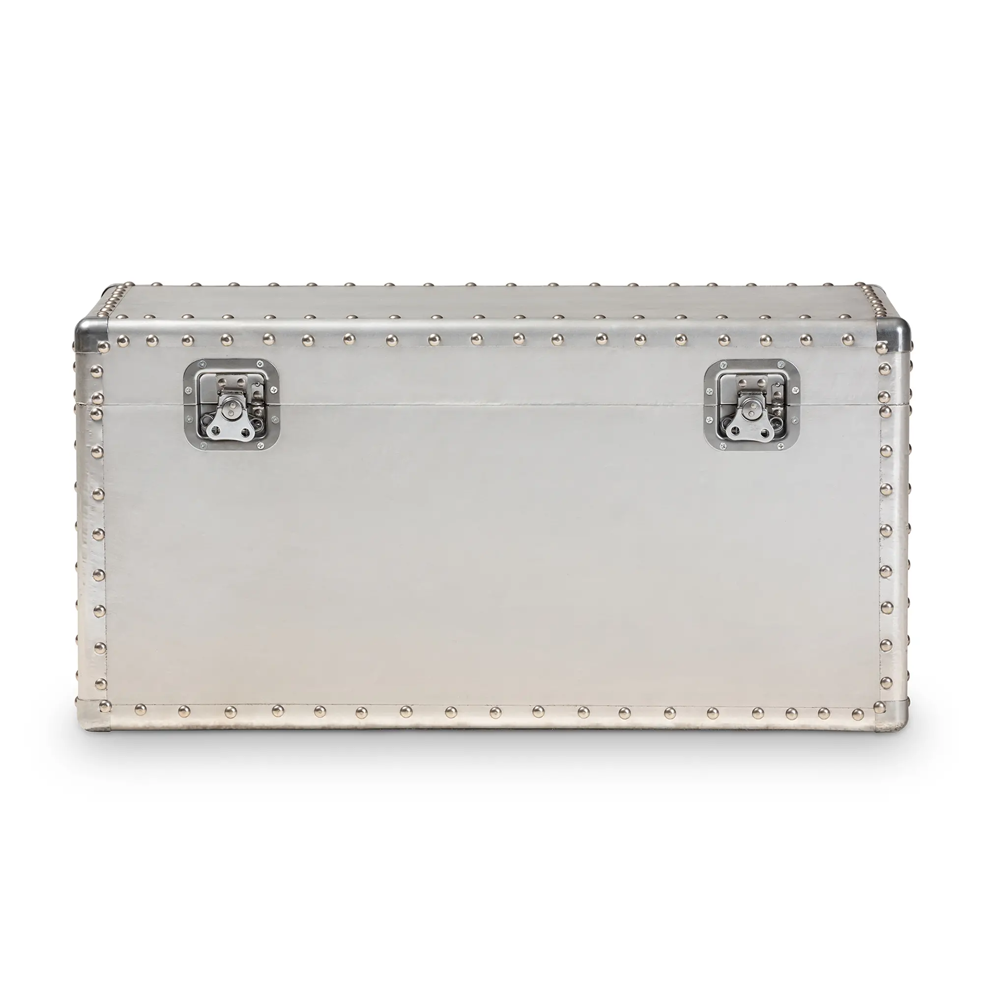 160-10246-RCW Serge French Industrial Silver Metal Storage Trunk-3