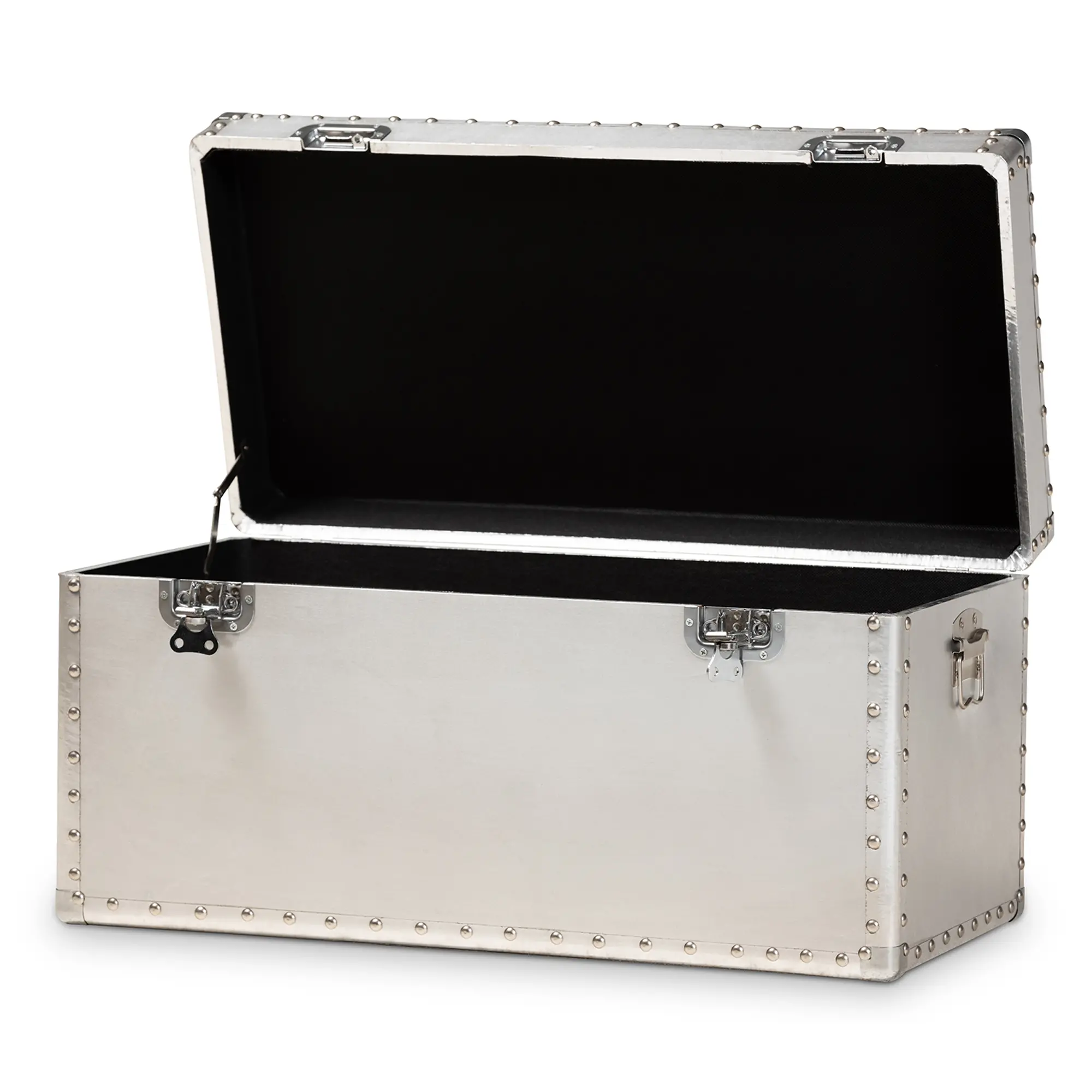 160-10246-RCW Serge French Industrial Silver Metal Storage Trunk-5