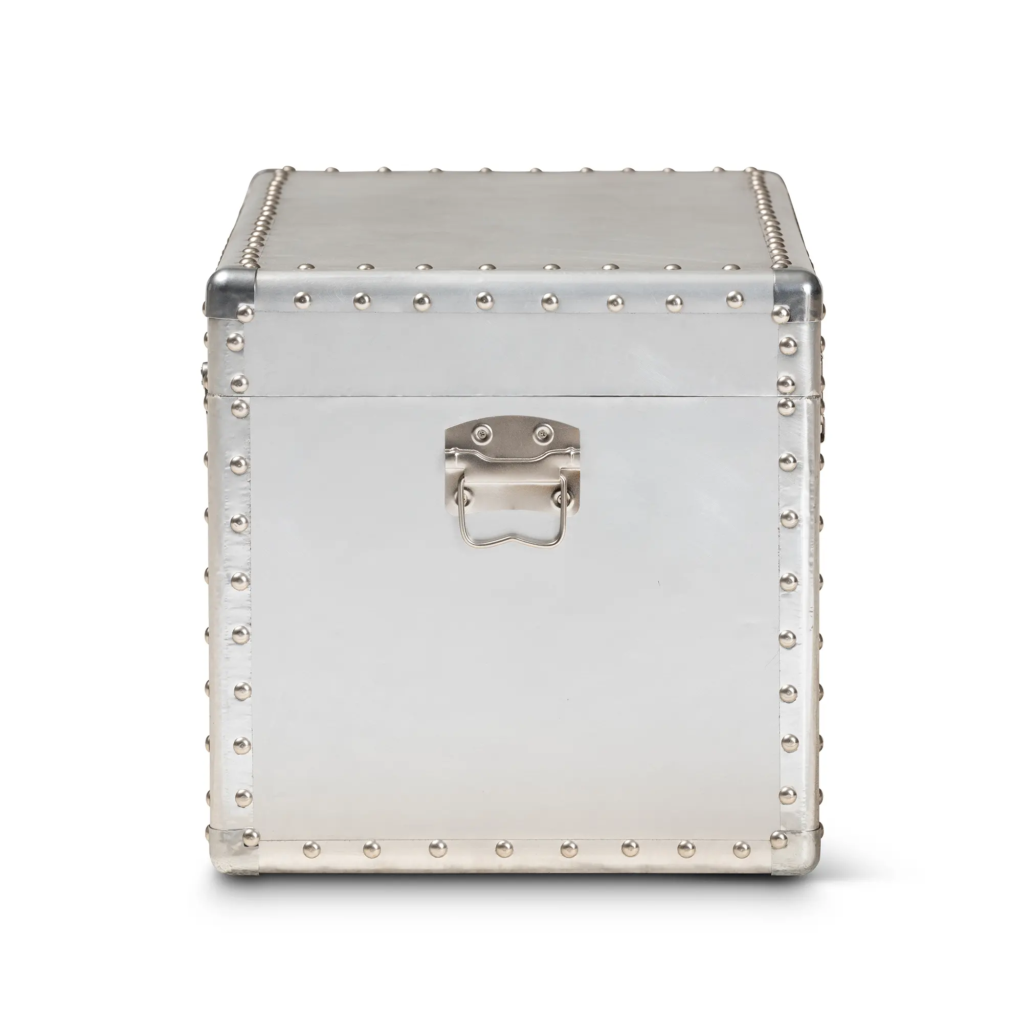 160-10246-RCW Serge French Industrial Silver Metal Storage Trunk-6