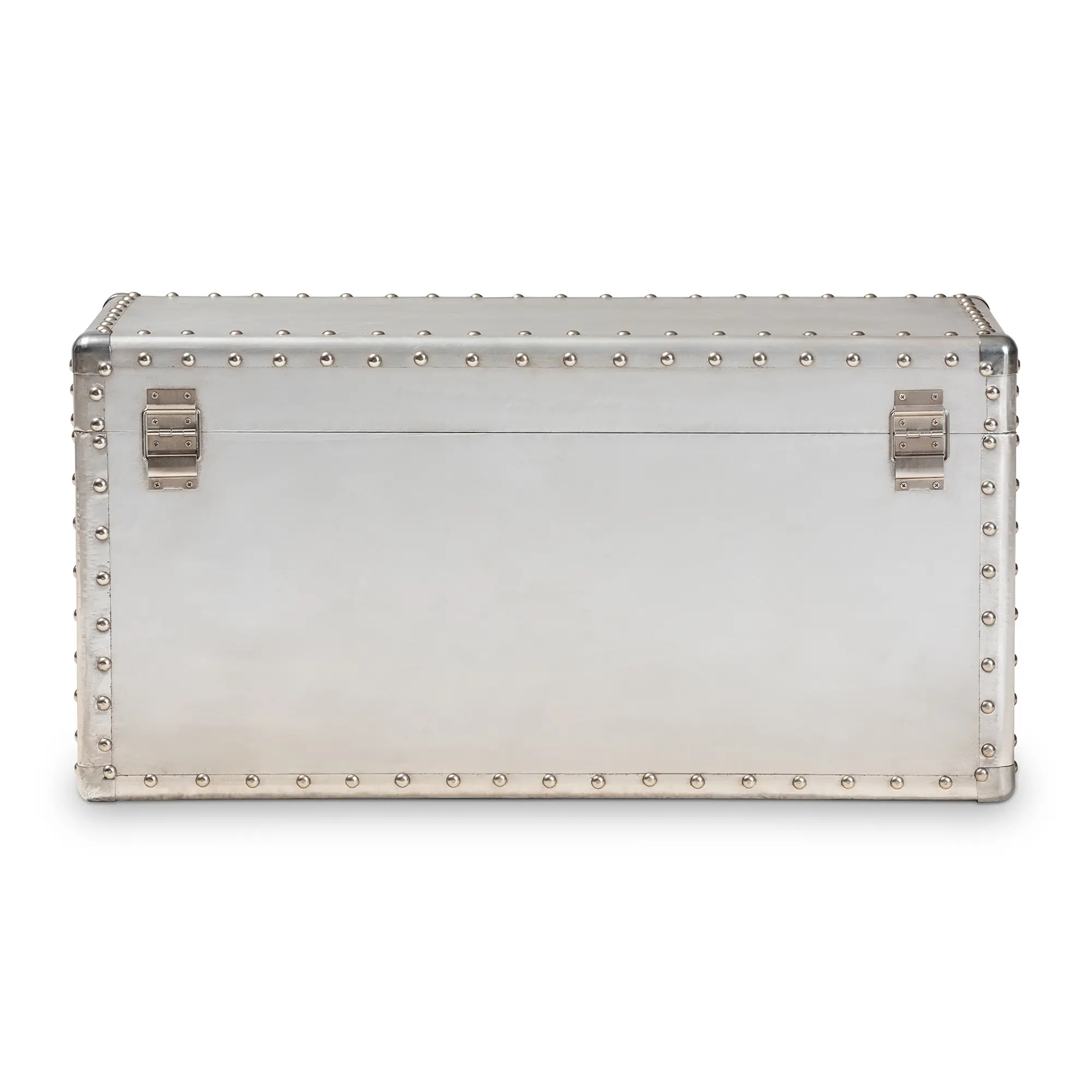 160-10246-RCW Serge French Industrial Silver Metal Storage Trunk-7