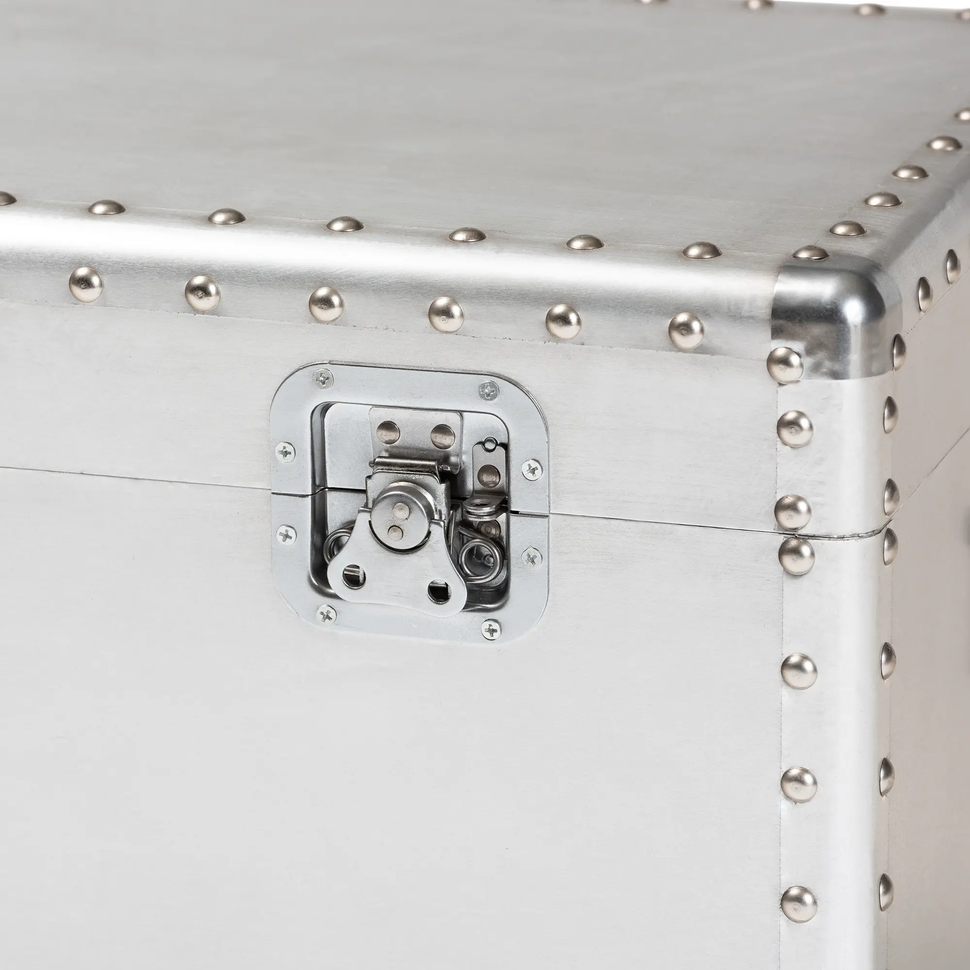 160-10246-RCW Serge French Industrial Silver Metal Storage Trunk-8