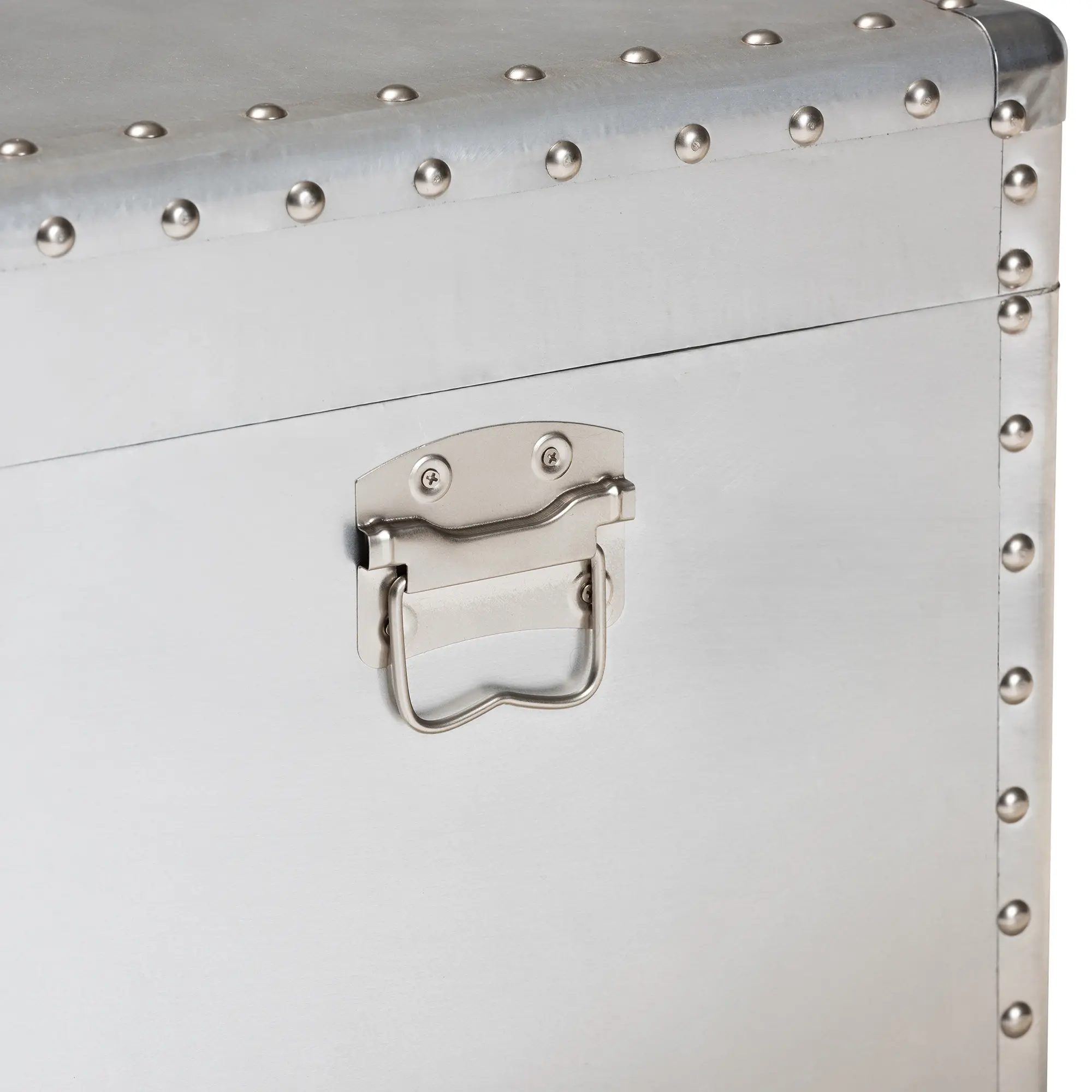 160-10246-RCW Serge French Industrial Silver Metal Storage Trunk-9