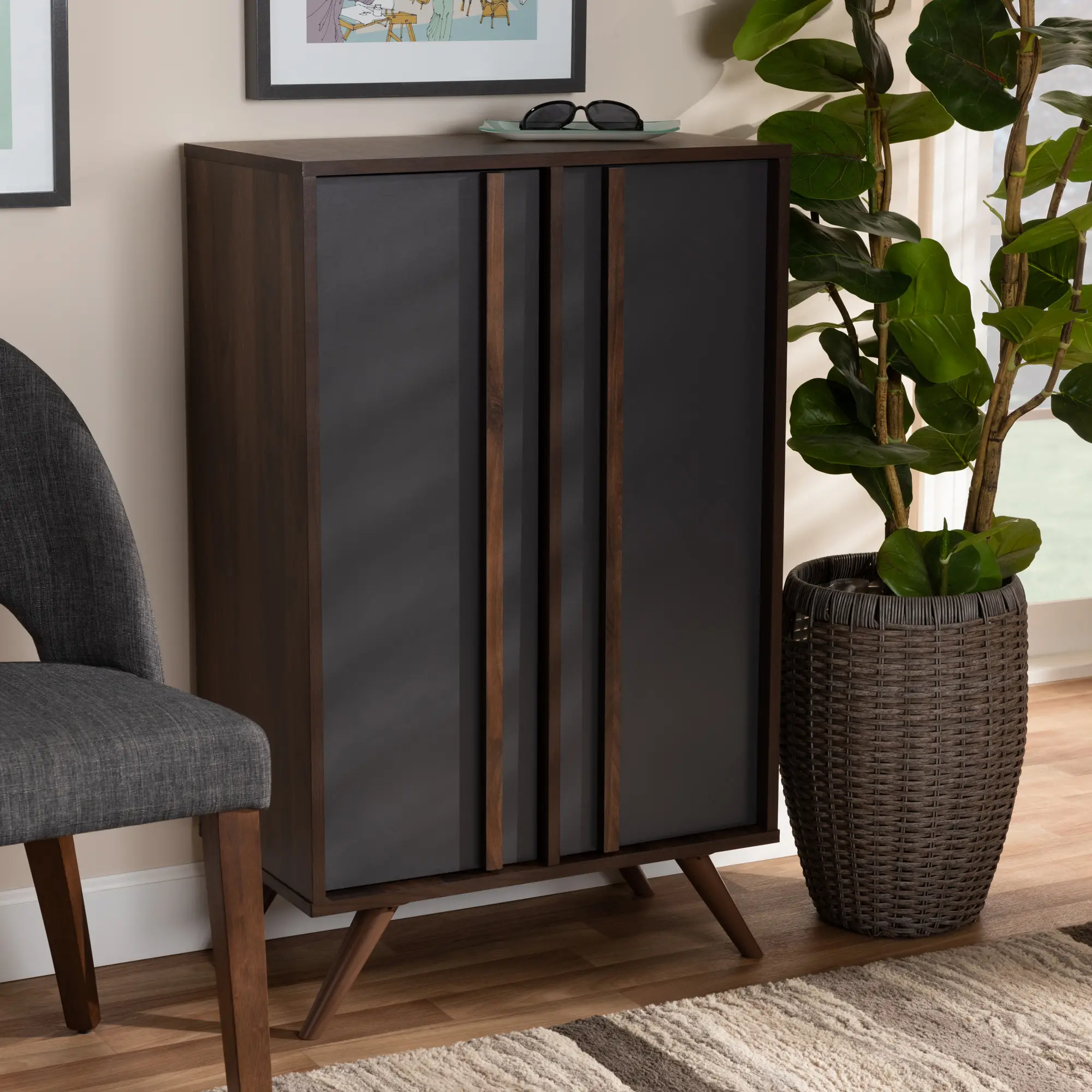 168-10758-RCW Naoki Gray and Walnut Wood Shoe Cabinet-2